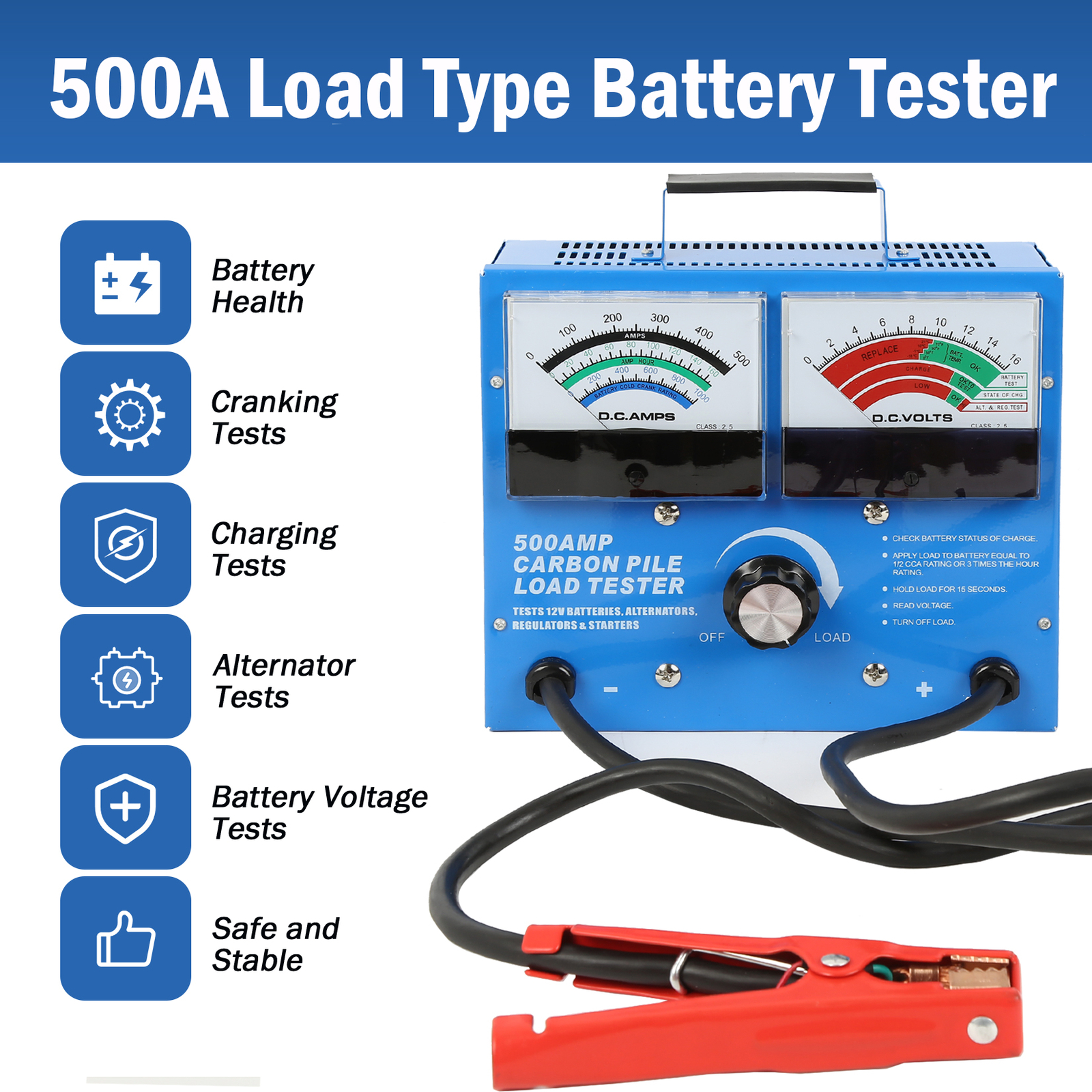 Carbon Pile Load Tester Alternator Test Tool 6-12 Volt Battery Regulator 500 Amp