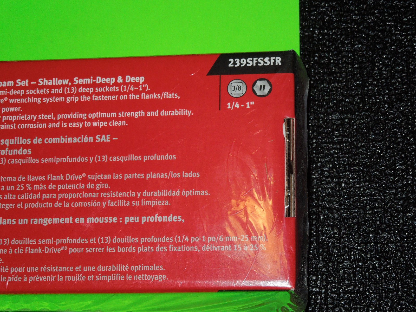 New Snap-on 239SFSSFR 39 piece 3/8 drive 6 point sae socket set