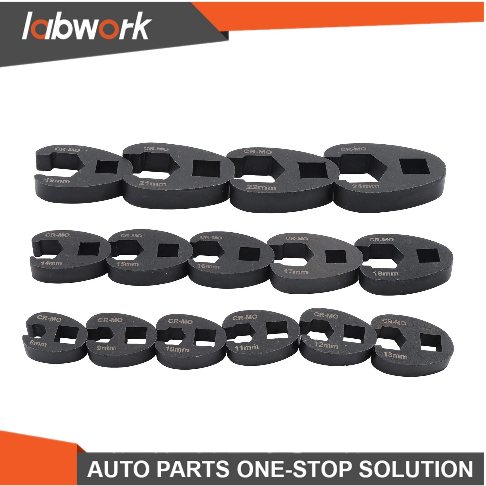 Labwork 15Pcs Crowfoot Flare Nut Wrench Set Metric 8 to 24 mm Nuts 3/8″ and 1/2″