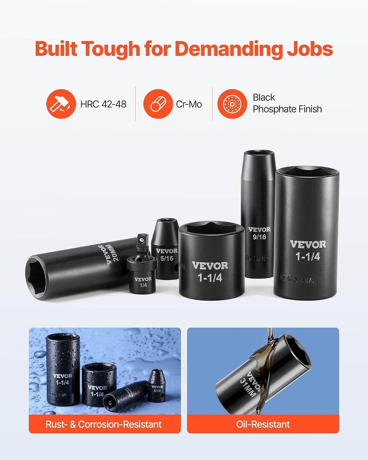 High-Impact Torque Socket Set, 210-Piece with Extension Bars