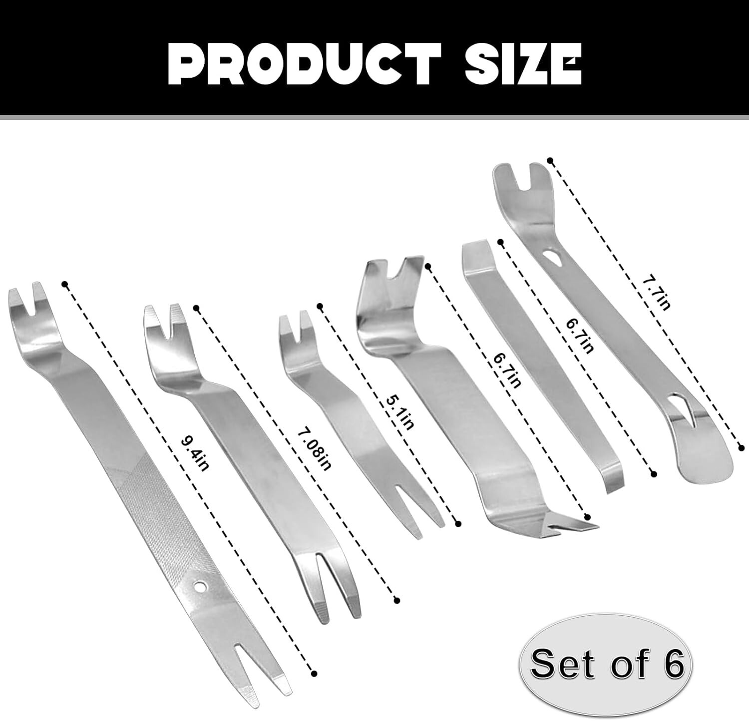 6PC Stainless Car Trim Removal Pry Tool Kit Door Panel Dash Fastener Repair Set