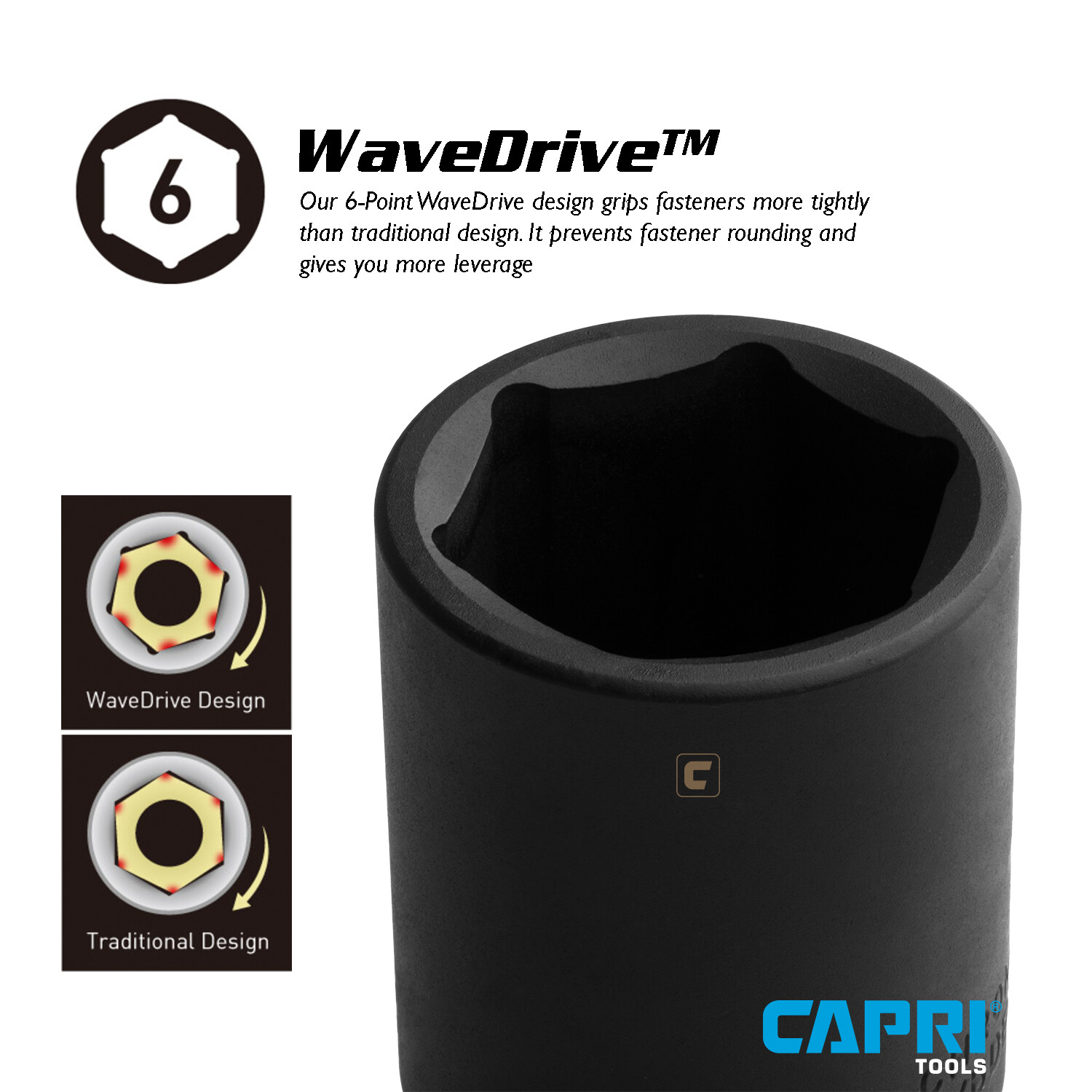 Capri Tools Shallow Impact Socket, 1/2 in. Drive, 6-Point, Metric 10 to 27 mm