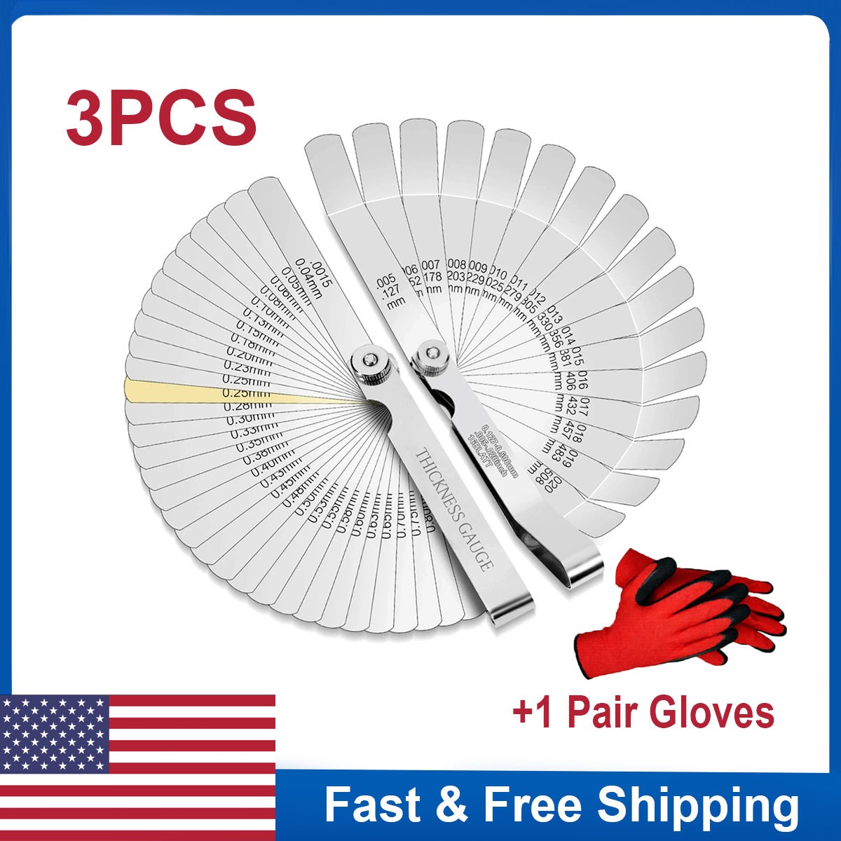 3PCS 32 Blade Feeler Gauge Dual Reading Combination Feeler Gauge Metric & SAE US