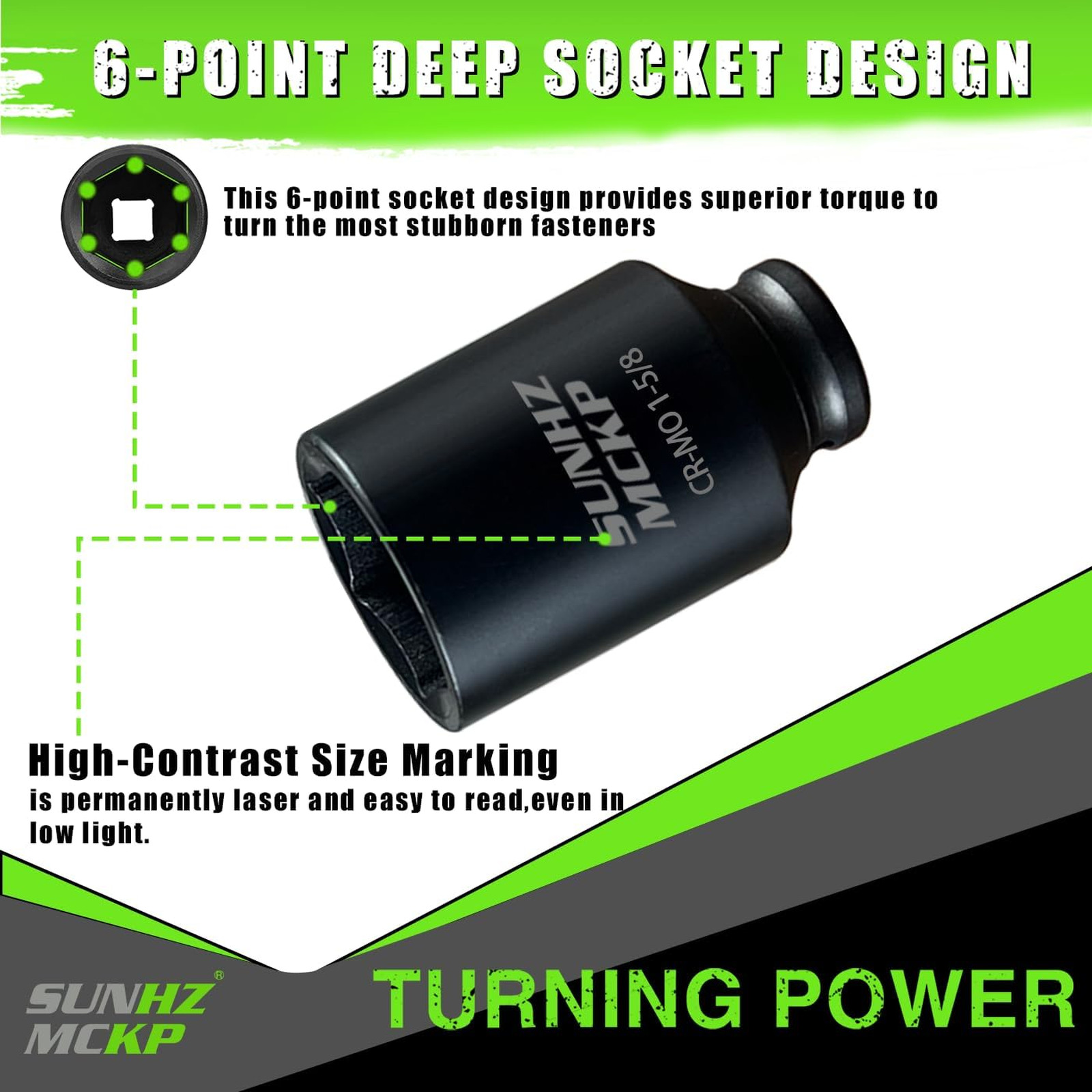 Impact Socket 12 Point Deep SAE 1 5 8 Inch Drive CR MO Axle Nut Impact Grade