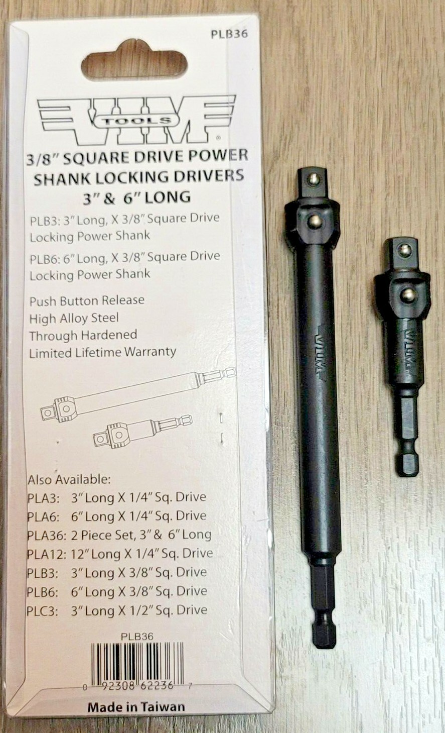 VIM 2pc 3″ & 6″ Locking Impact Socket Adapters 1/4″ Hex to 3/8″ sq dr #PLB36