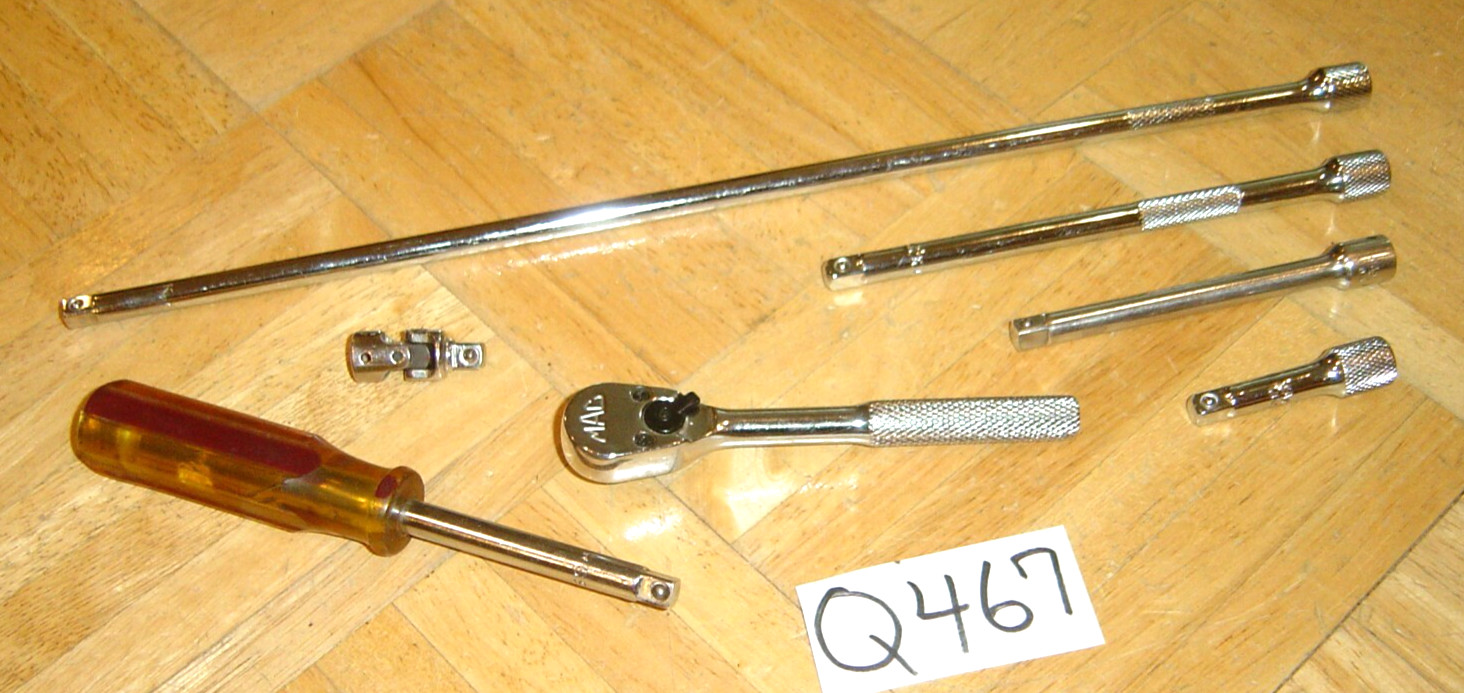 MAC TOOLS 7 PIECE 1/4 DRIVE RATCHET 4 EXTENSIONS 1/4 DRIVE HANDLE & A UNIVERSAL