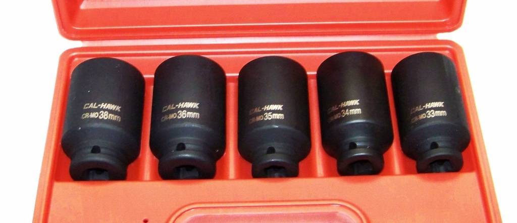 5PC 1/2″ DR DEEP IMPACT SOCKET SET AXLE NUT 33mm, 34mm, 35mm, 36mm, 38mm METRIC
