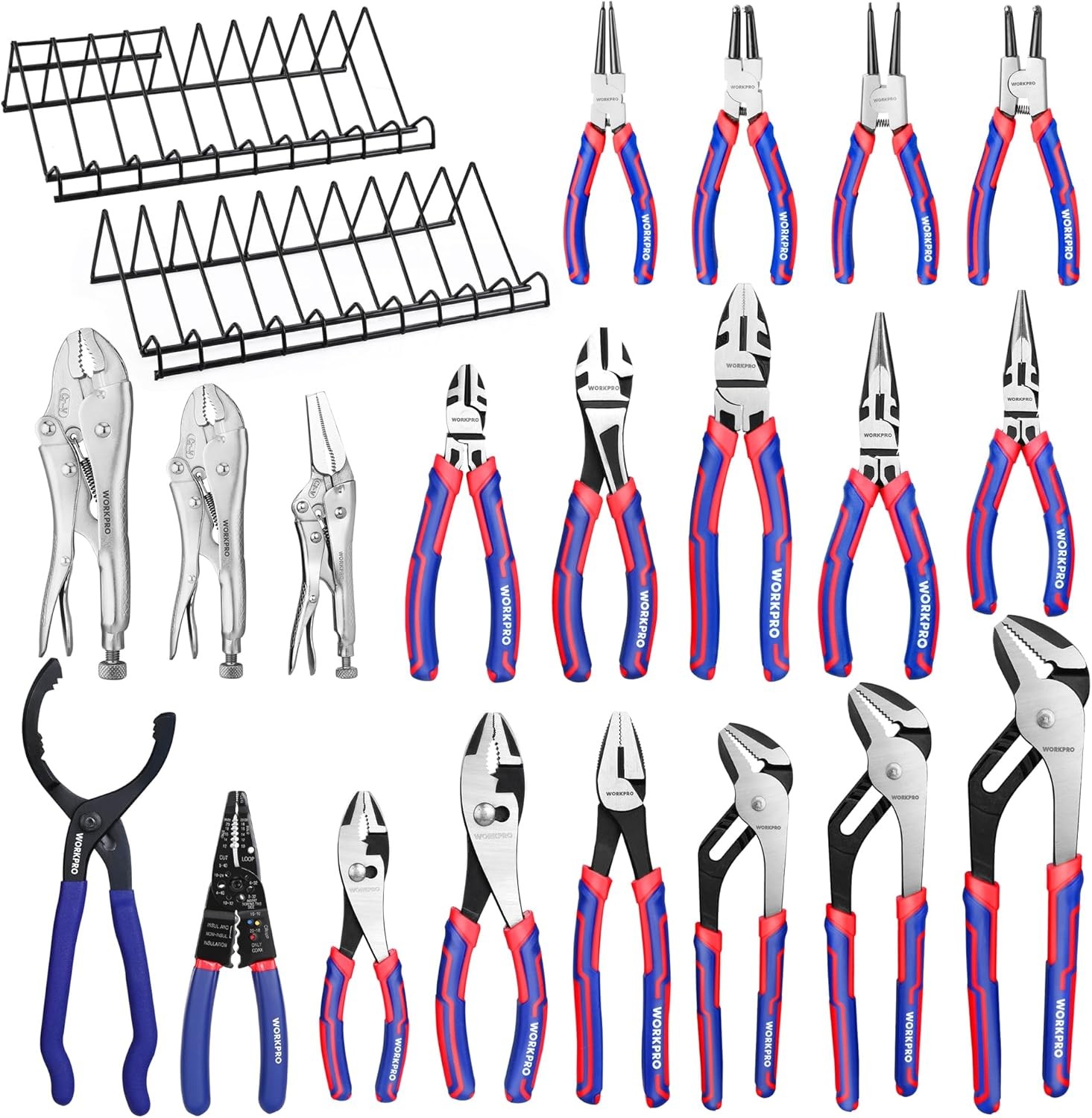 WORKPRO Pliers Set, 20-Piece Full Assortment of with 2-pack Blue-red