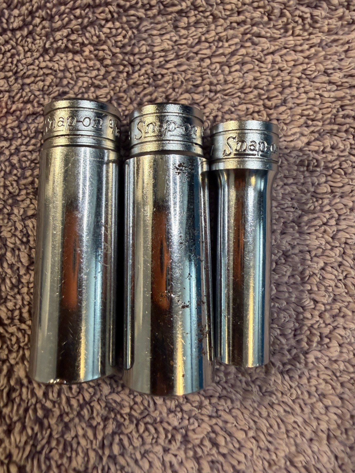 3 Snap-On Sockets 3/8″ Drive 12 Point SAE Deep 19/32 9/16 3/8 SF191 sf181 sf121