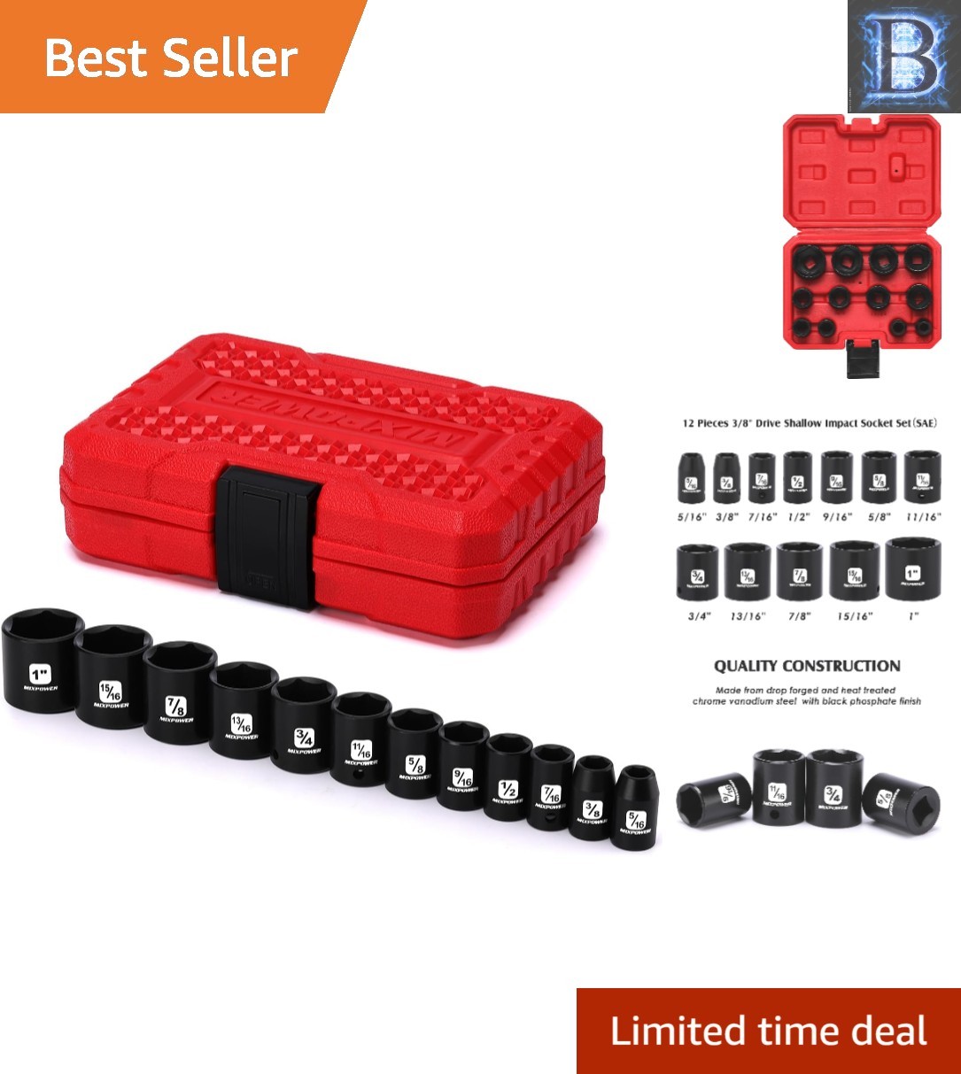 Expert 12 Piece CR-V Socket Set, 3/8-Inch Drive, Shallow, 6-Point Quality Tools