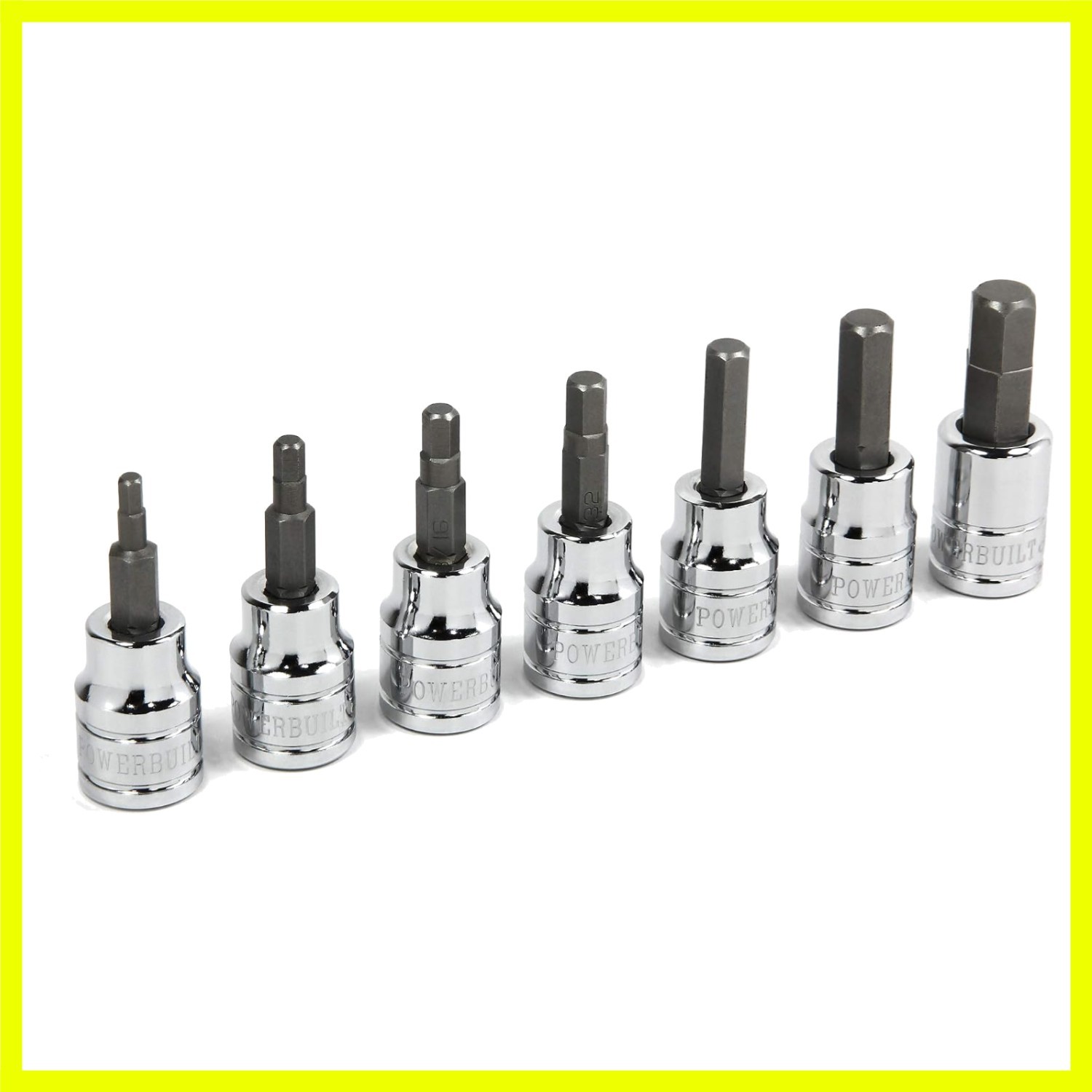7 Piece 3/8 Inch Drive SAE Hex Bit Socket Set, Sizes 1/8″-3/8″, S2 Bits and C…