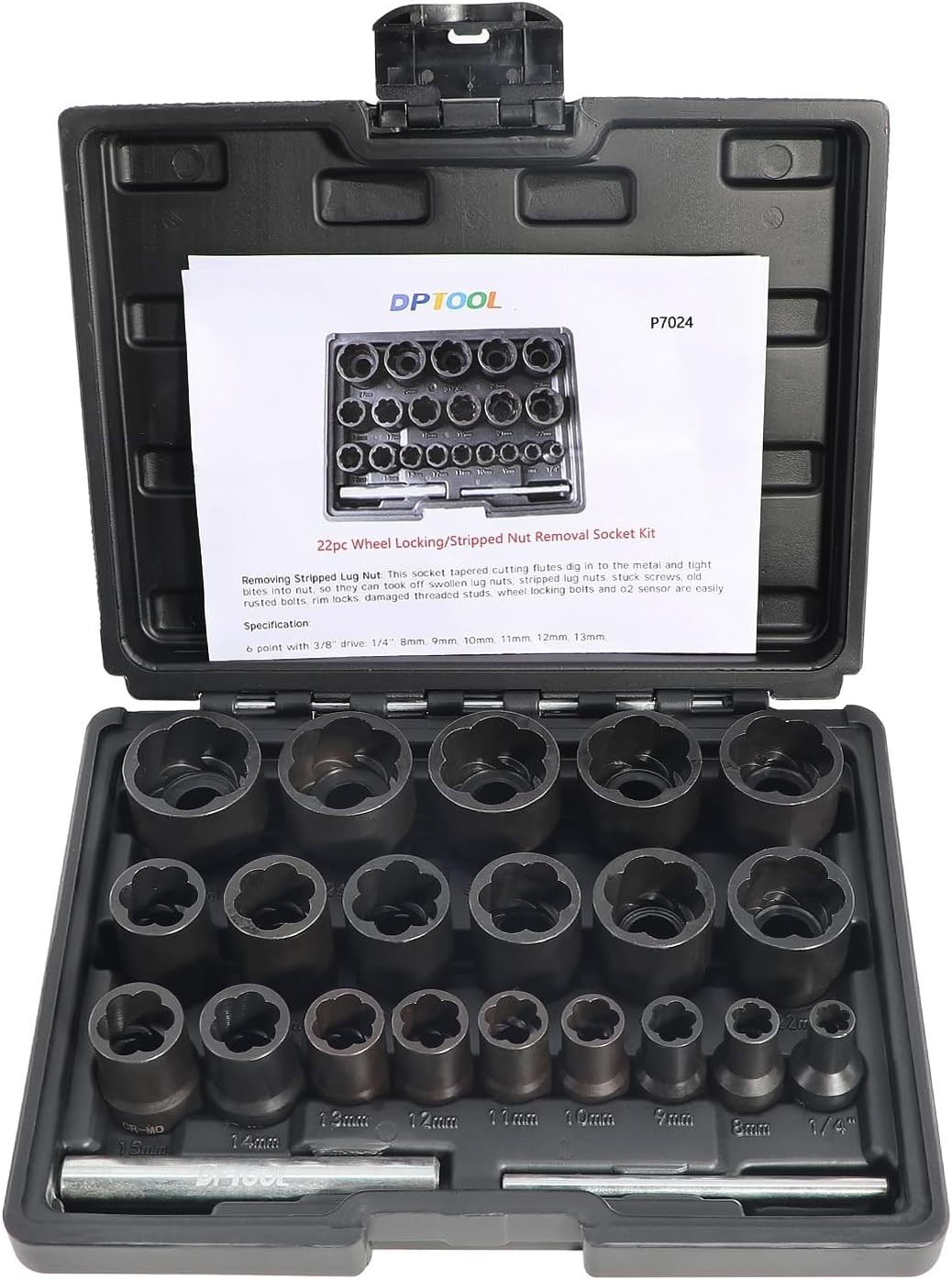 22 Piece Bolt Nut Extractor Set, 1/2″ and 3/8″ Drive Impact Lug Nut Remover Sock