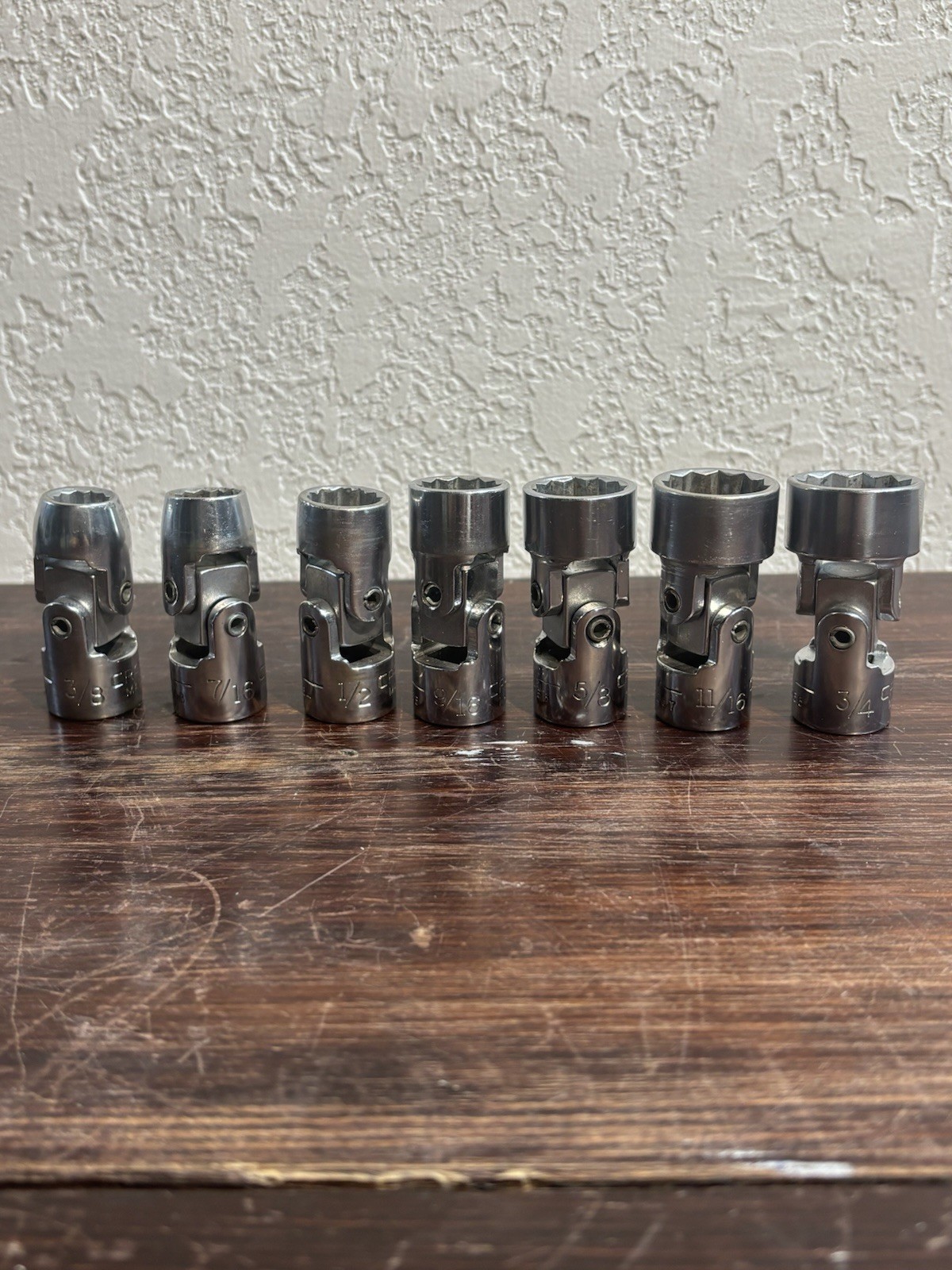Vntg 7pc Craftsman 3/8″ Drive SAE 12pt Flexible Flex Swivel Socket Set -V- USA.