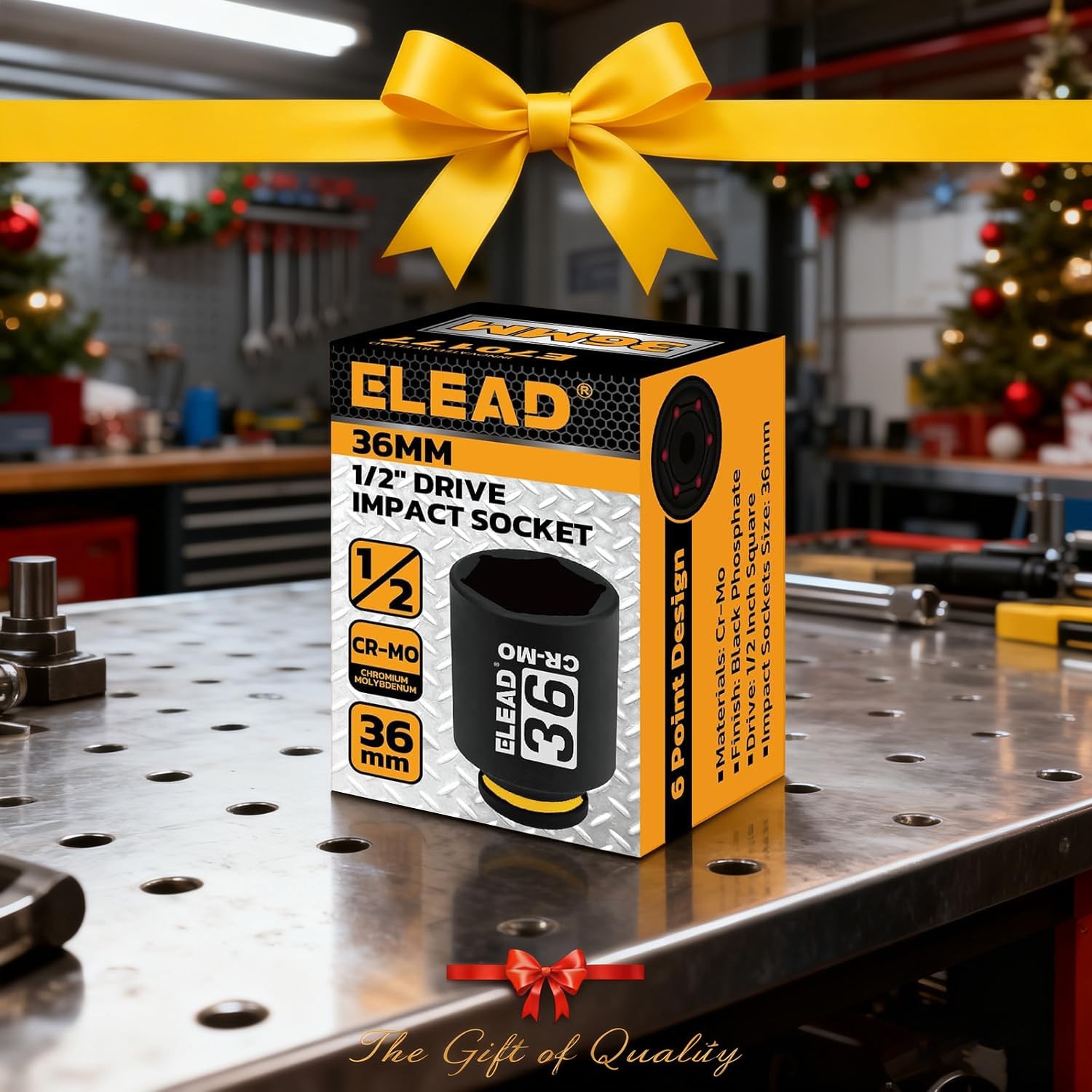 ELEAD 36mm Socket 1/2″ Drive Deep Impact Socket, Metric 6 36mm, Yellow