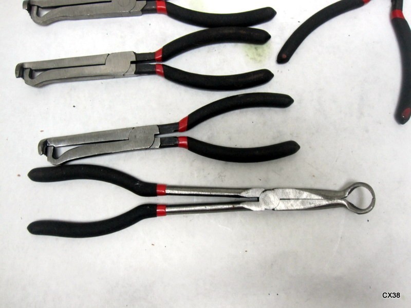 9 Pack of Assorted Long Reach Ring Nose, Clamp Nose Angled Pliers