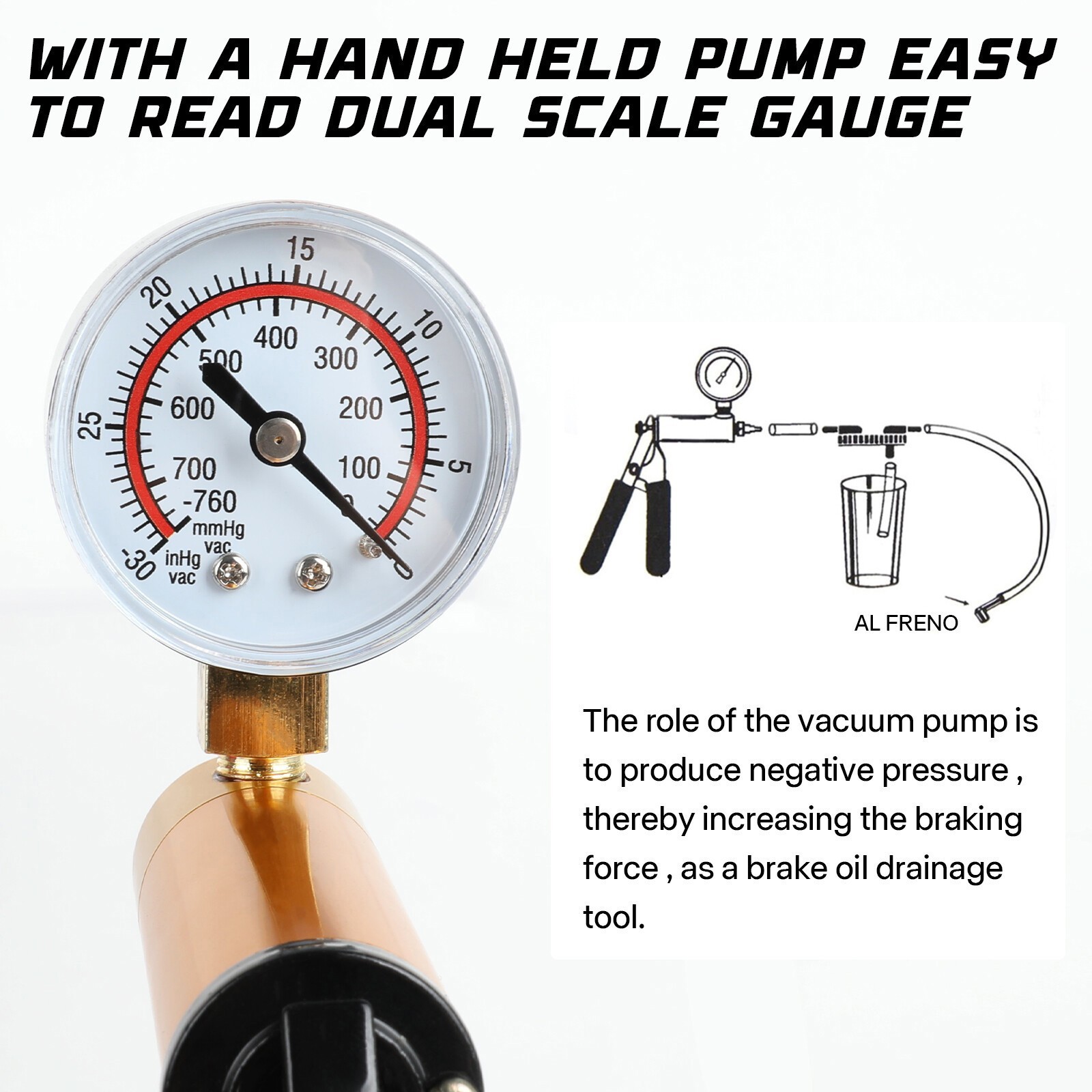 Hand Held Vacuum Pump Tester Set Vacuum Gauge and Brake Bleeder Kit for red