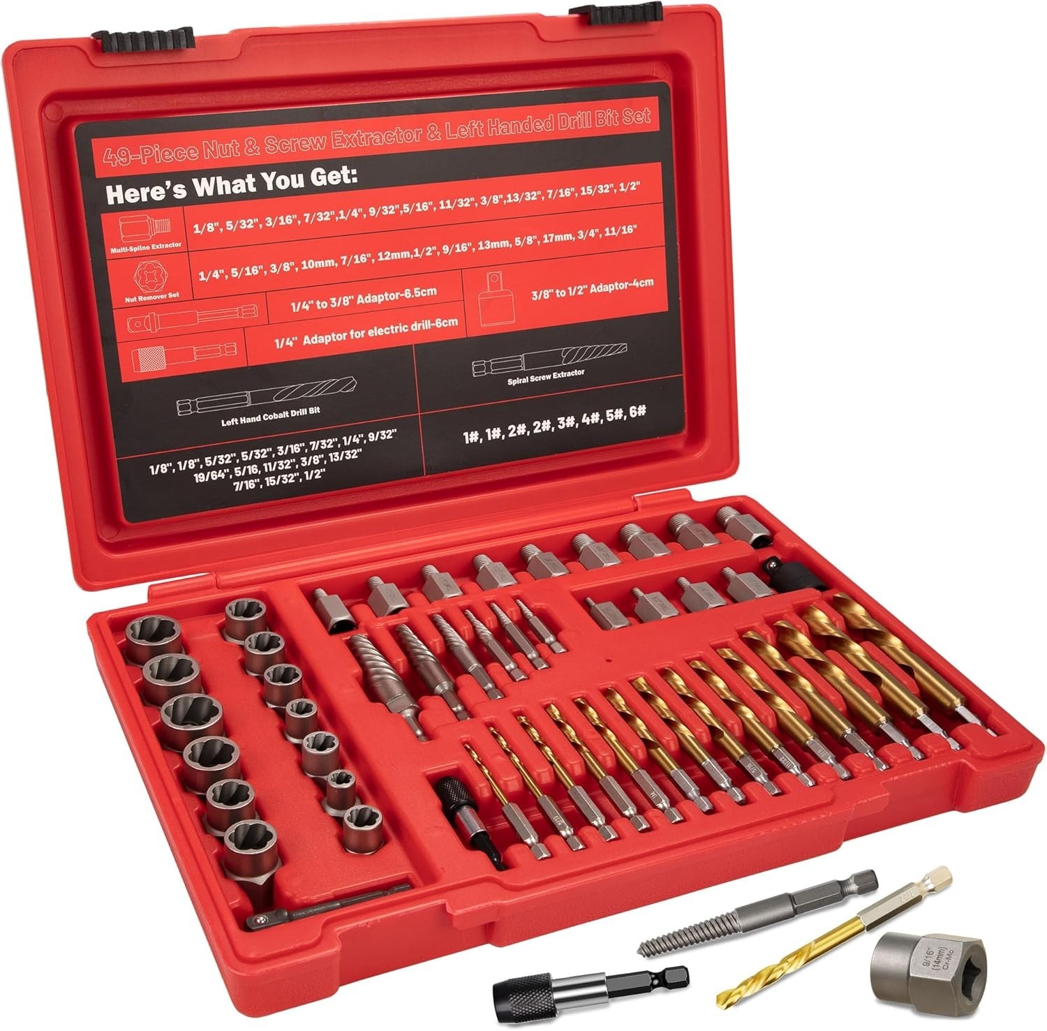 Extractor Set 53Pcs Left Hand Drill Bit, Bolt Remover Kit