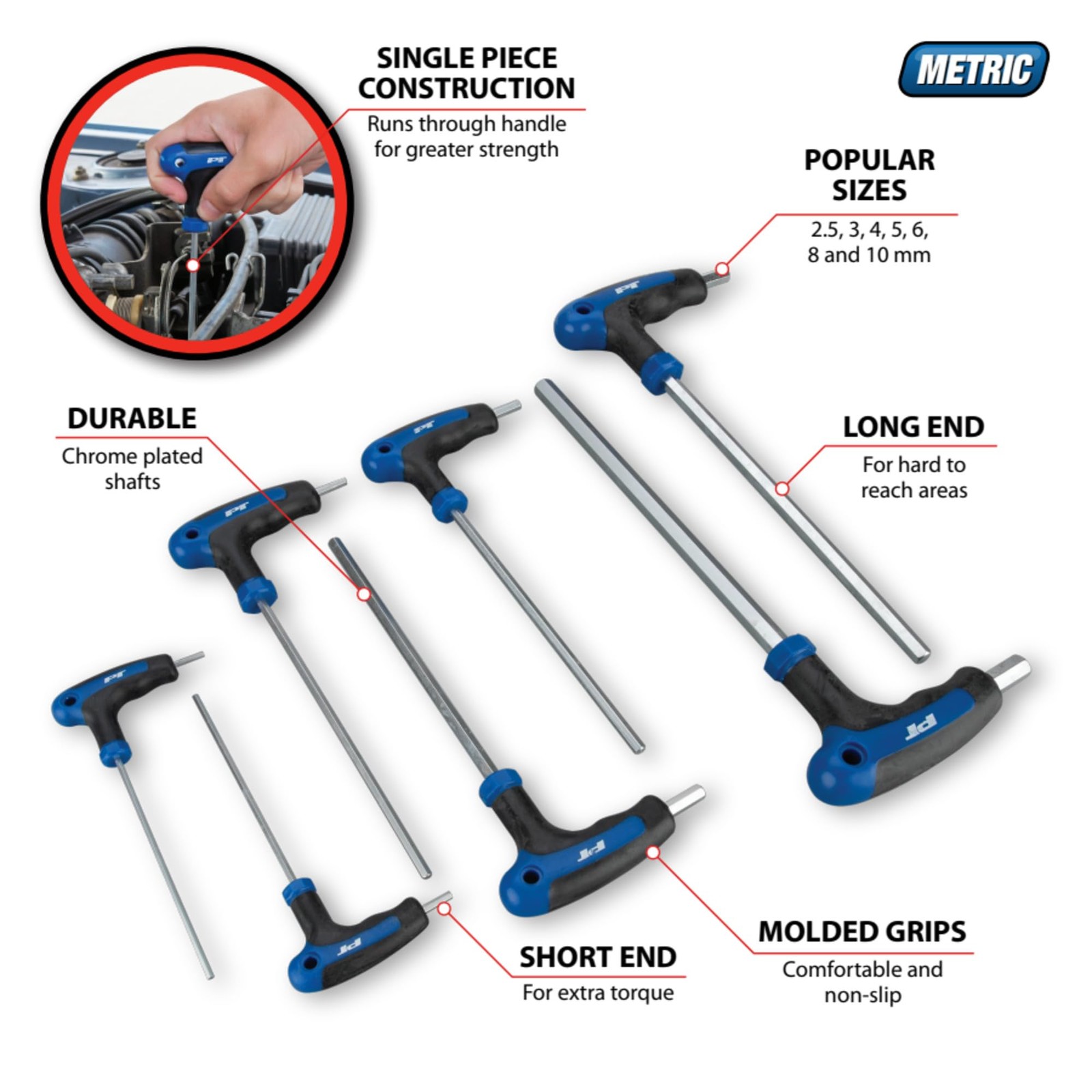 7-Piece Chrome-Plated Steel Metric T-Handle Hex Key Set for Precision & Durabili