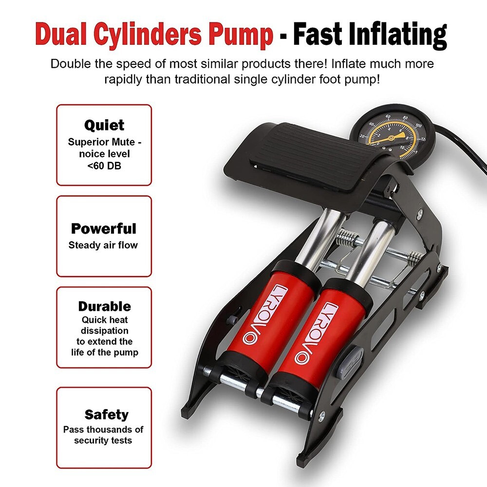 Lyrovo 160 PSI Double Cylinder Portable Foot Pump Inflator for car Bike F/Shipp