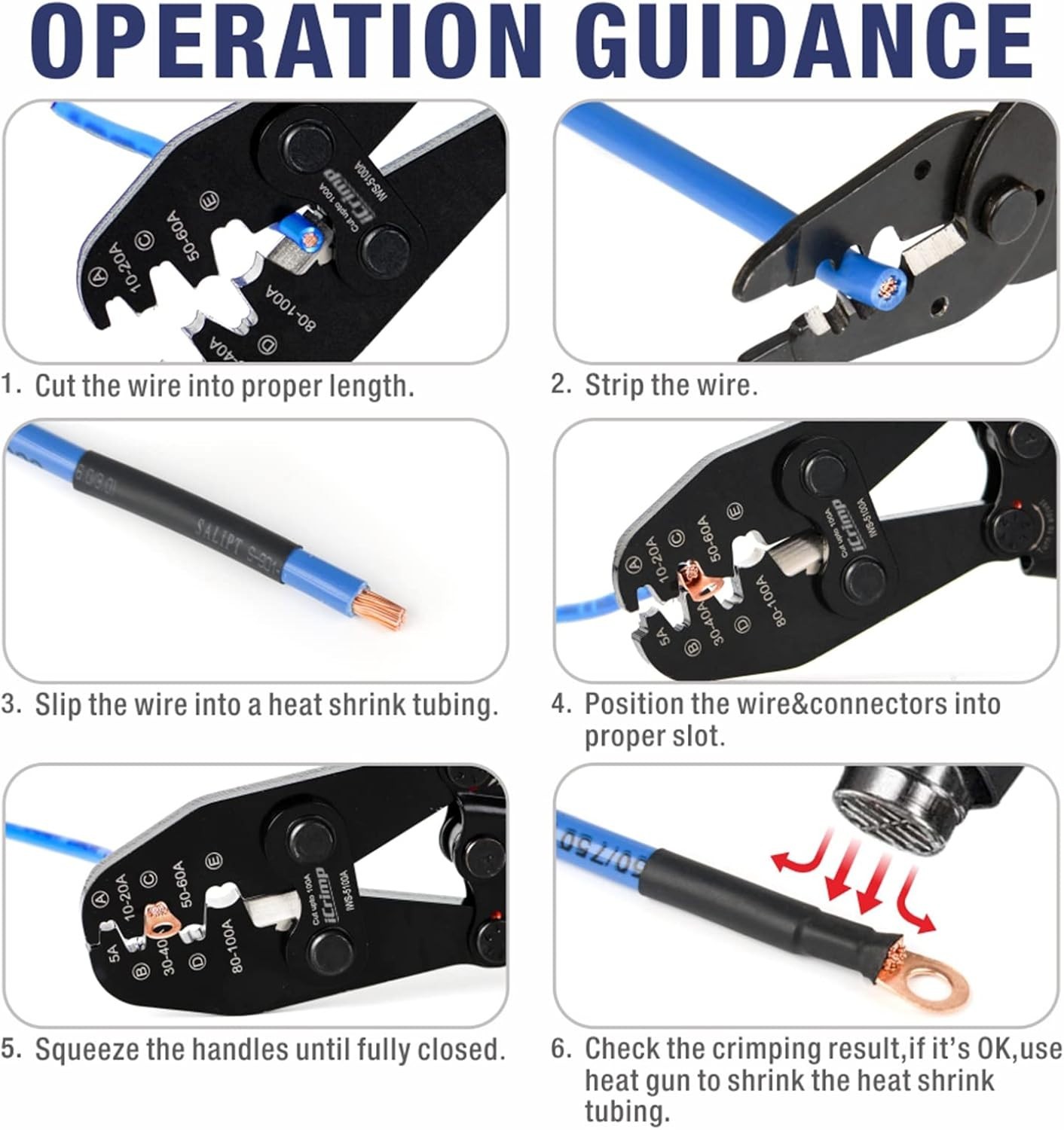 iCrimp Battery Cable Lug Crimping Tool for Open IWS-5100A(5A-100A), Blue