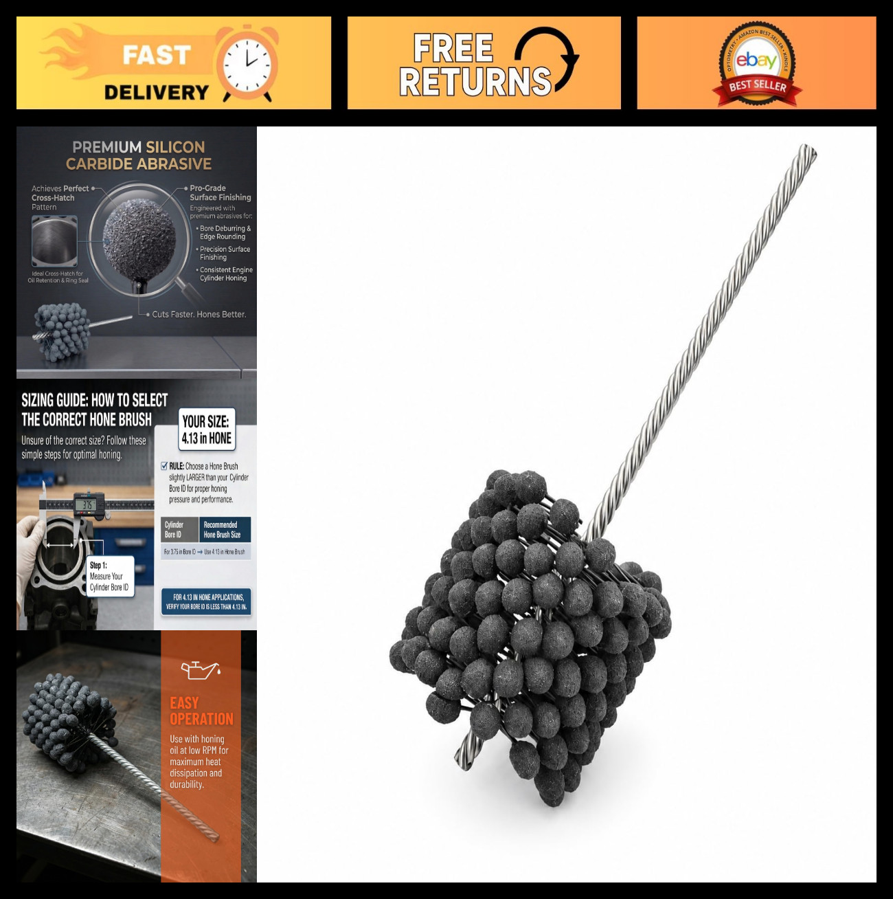 3.54″ Cylinder Hone Tool – Silicon Carbide Ball Hone, 240 Grit for Engine Rebuil