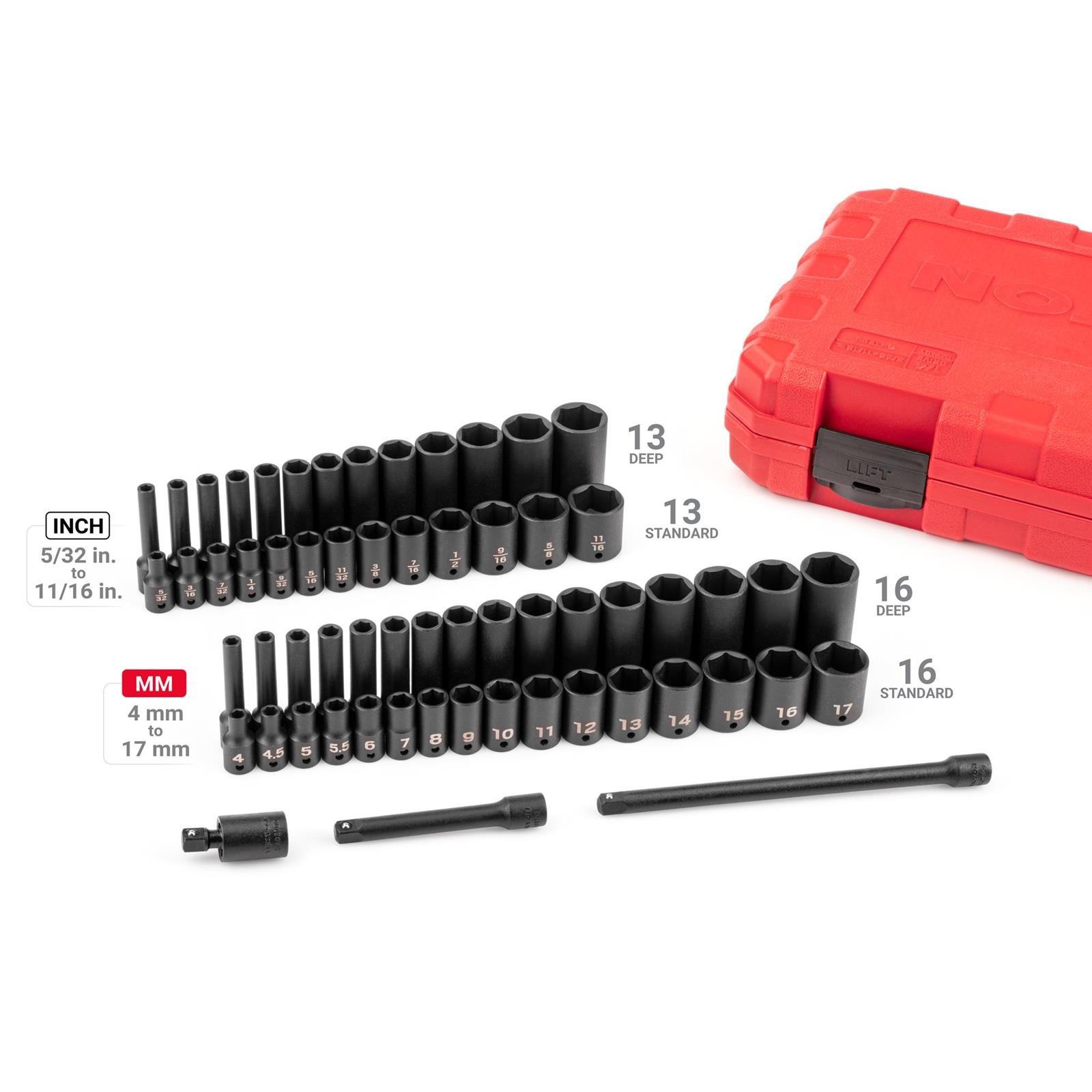 Tekton SID90403 1/4″ Drive 6-Point Impact Socket Set, 61-Piece