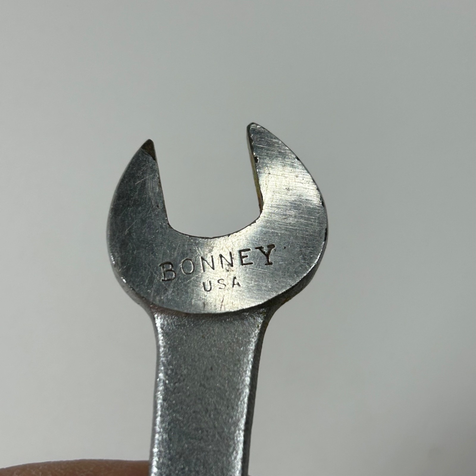 Vintage BONNEY USA 1723 3/8 X 7/16 In SAE Short Stubby Open End Wrench