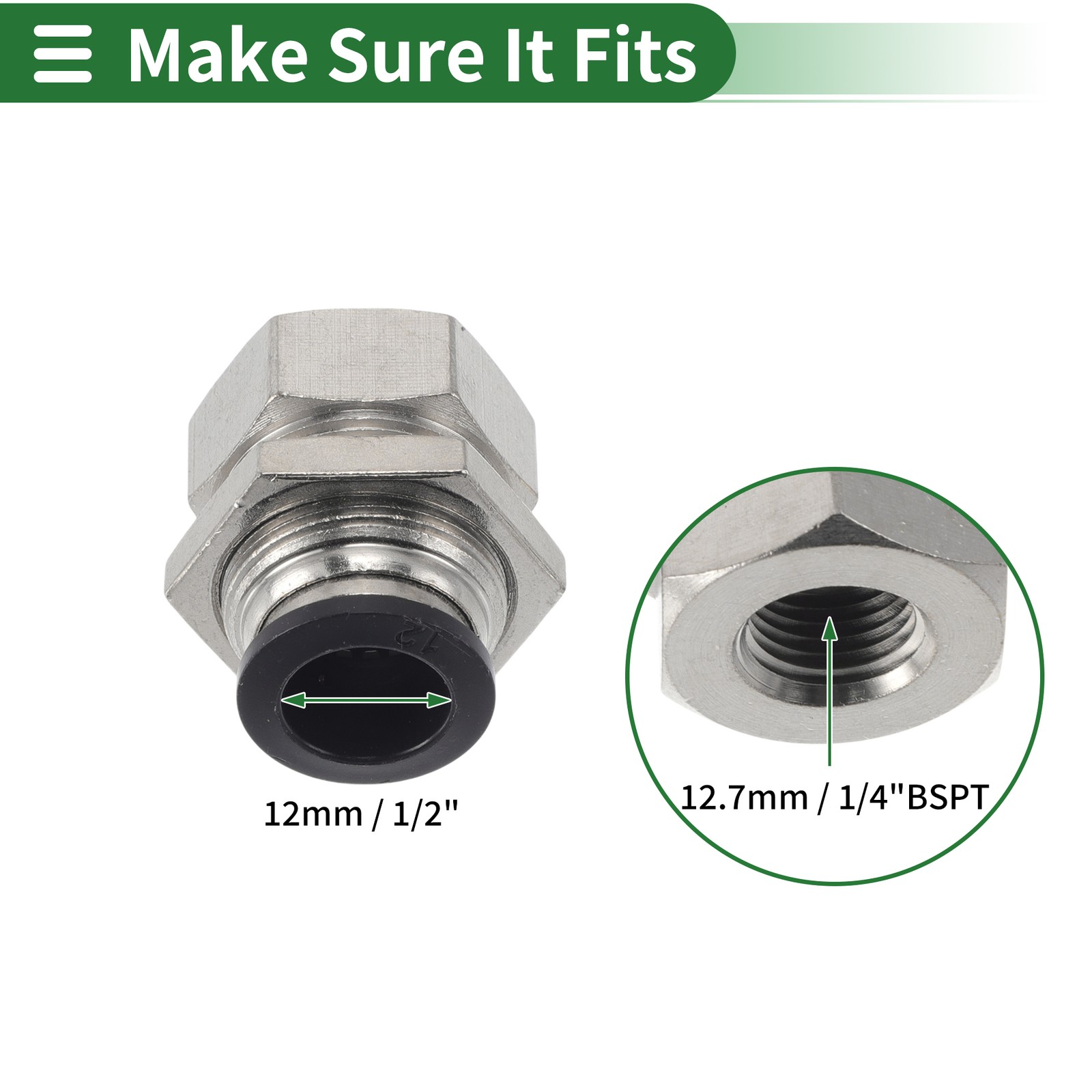 for Push to Fittings Male Straight Fitting 15/32″ 12.7mm 1/4″ BSPT Black