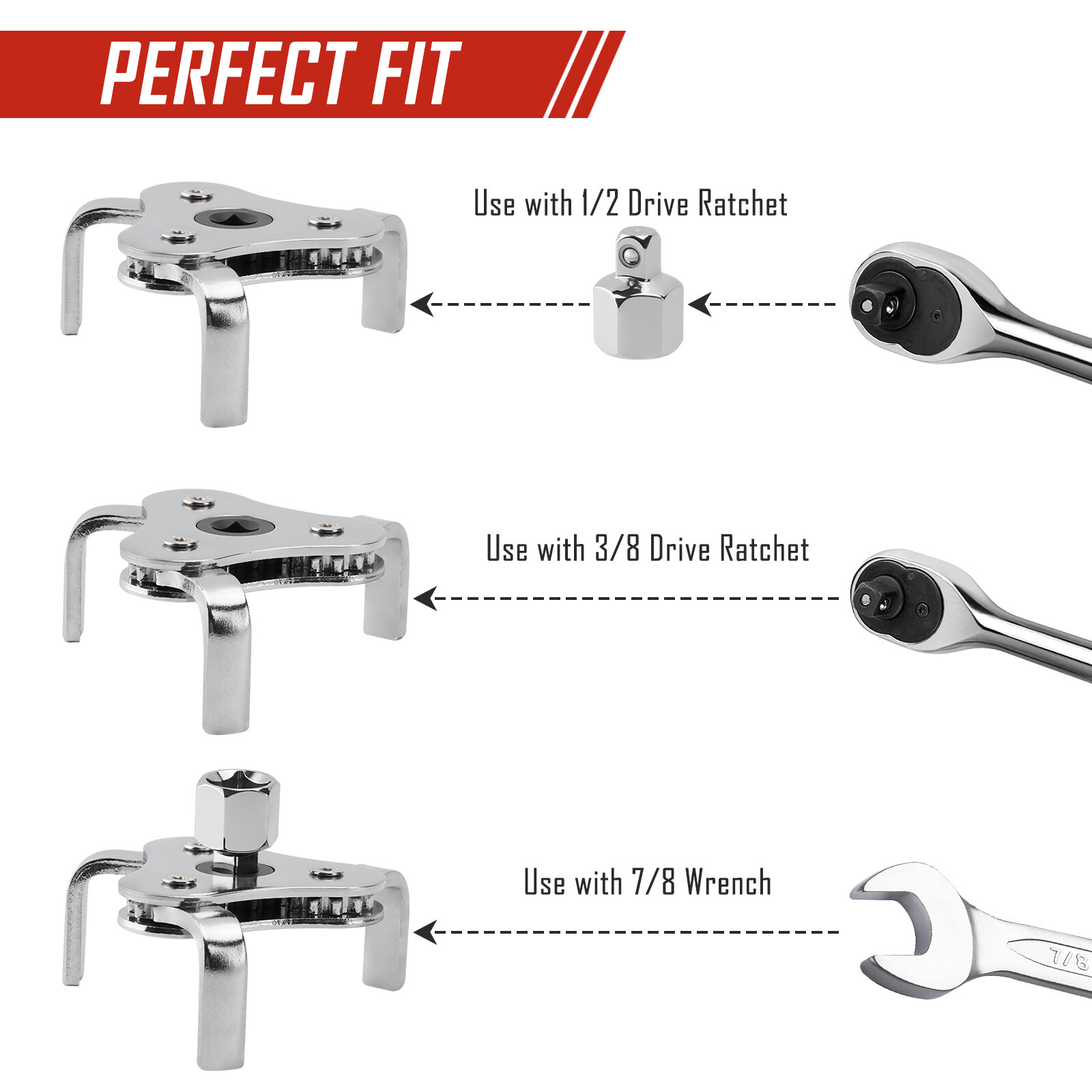 4PCS Swivel Oil Filter Wrench Remover Removal Installer Set 2-3/4″ – 5-1/4″ New