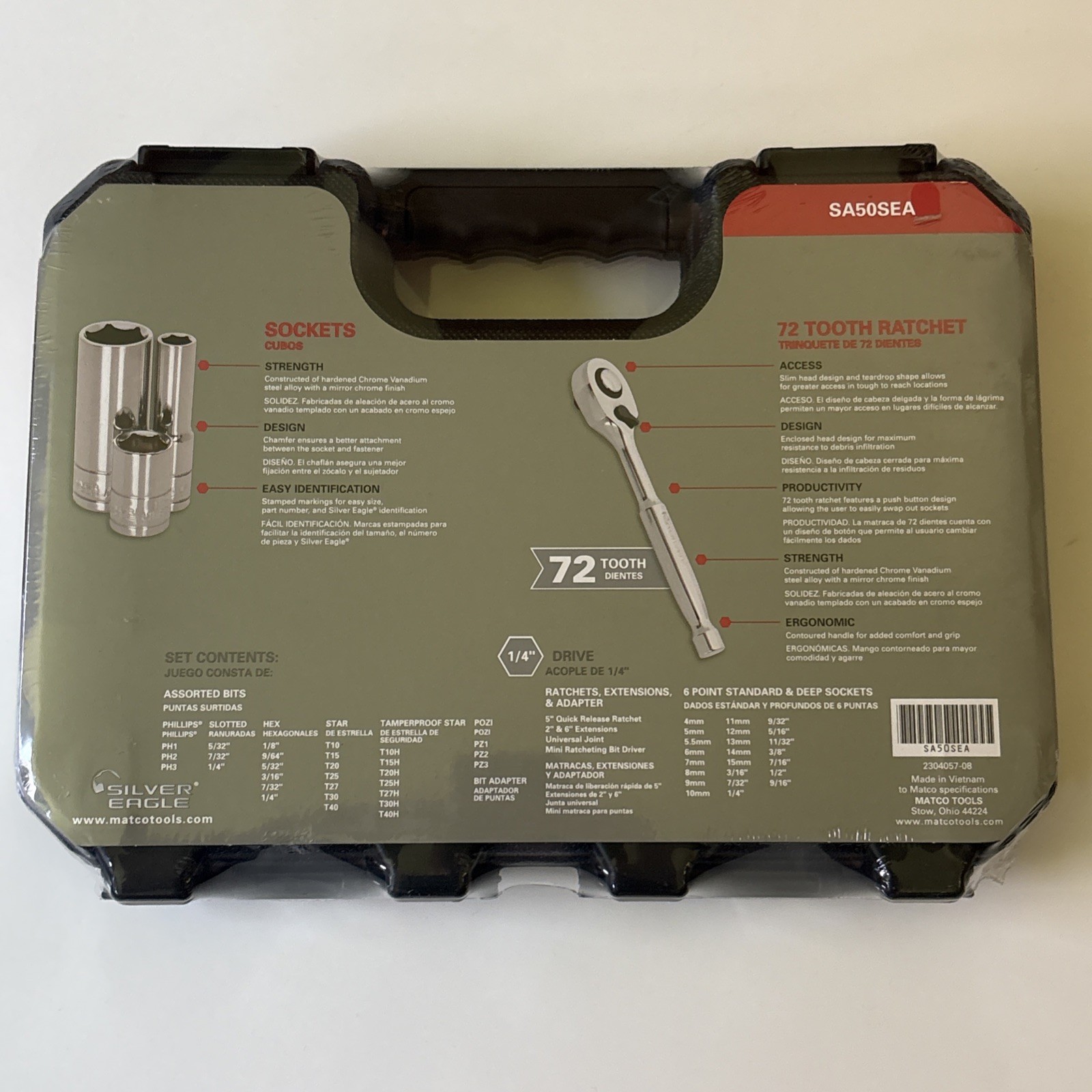 Matco Tools SA50SEA Silver Eagle 52pc Chrome 1/4” Drive Socket Ratchet Set NEW