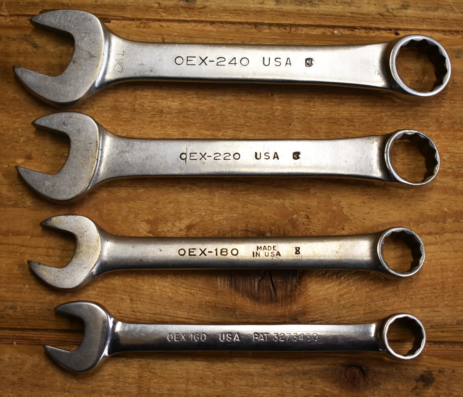 Vtg Snap-On Wrench Set SAE 4pc 12pt 1/2″-3/4″ OEX-240, OEX-220, OEX-180, OEX-160