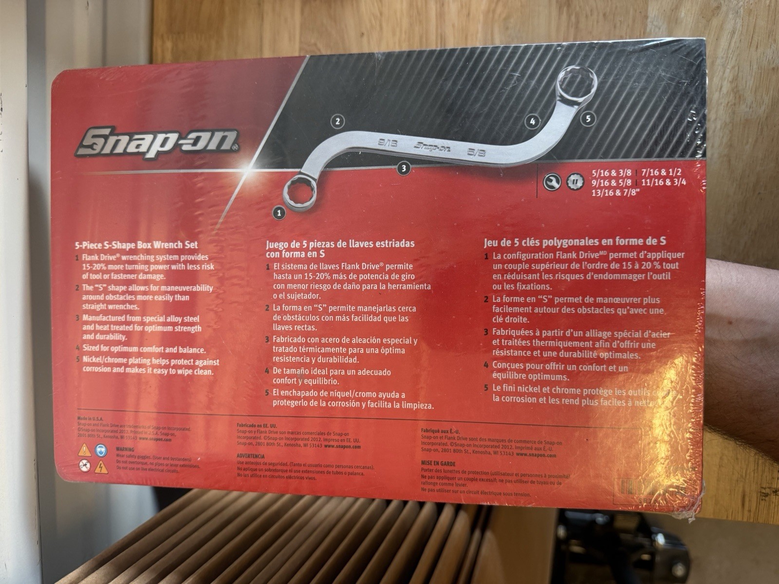 New Snap on 5 Pc 12-Point SAE S-Shaped Box Wrench Set 5/16-7/8″ – SBX605