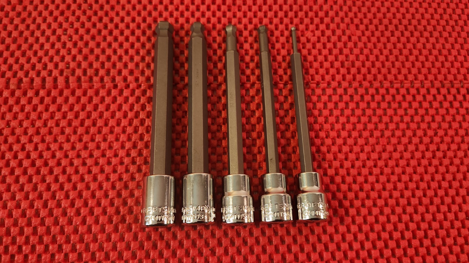 5 CRAFTSMAN METRIC LONG BALL END HEX BITS ON 3/8″ DRIVE SOCKETS