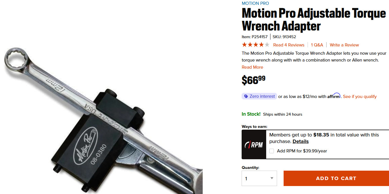 OEM Motion Pro Adjustable Torque Wrench Adapter 08-0380 OEM
