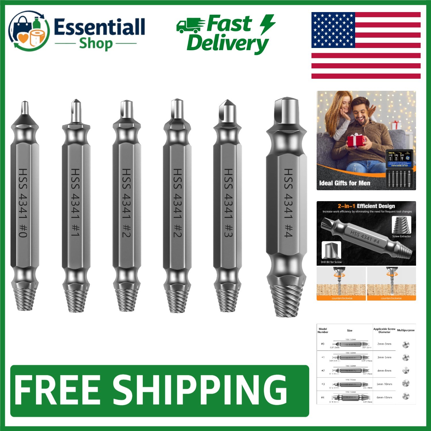 HSS 4341 Easy Out Screw Extractor Set – Perfect for DIY and Home Repairs