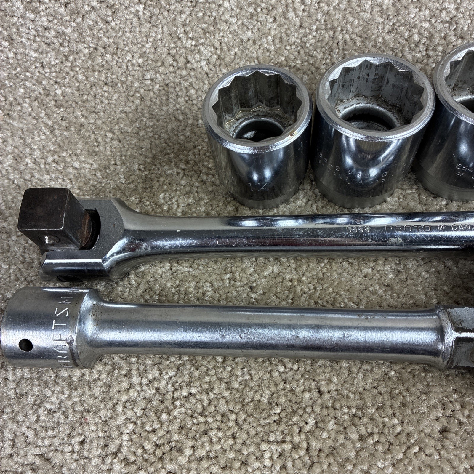 PROTO 3/4 Drive Flex Head Breaker Bar ,11 Sockets ,Craftsman Extension SAE