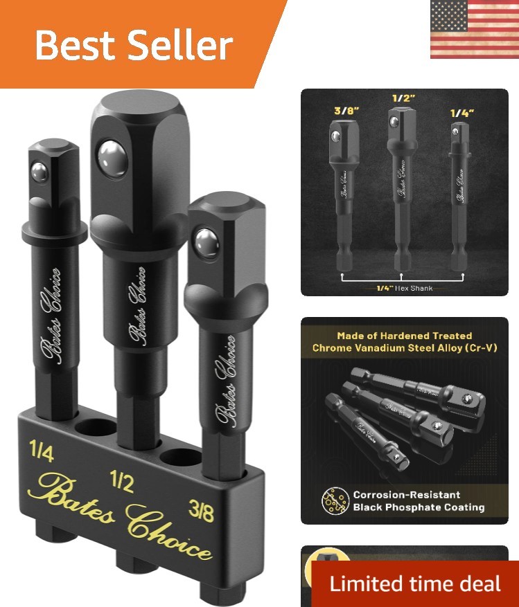 Versatile 1/4, 3/8 & 1/2 Chrome Vanadium Impact Socket Adapter Set by Bates