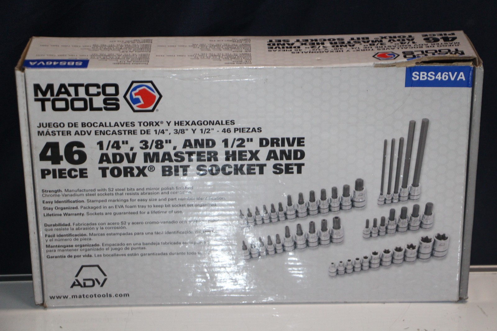 Matco Tools (SBS46VA) 1/4″, 3/8″, and 1/2″ Master Hex and Torx Bit Socket Set