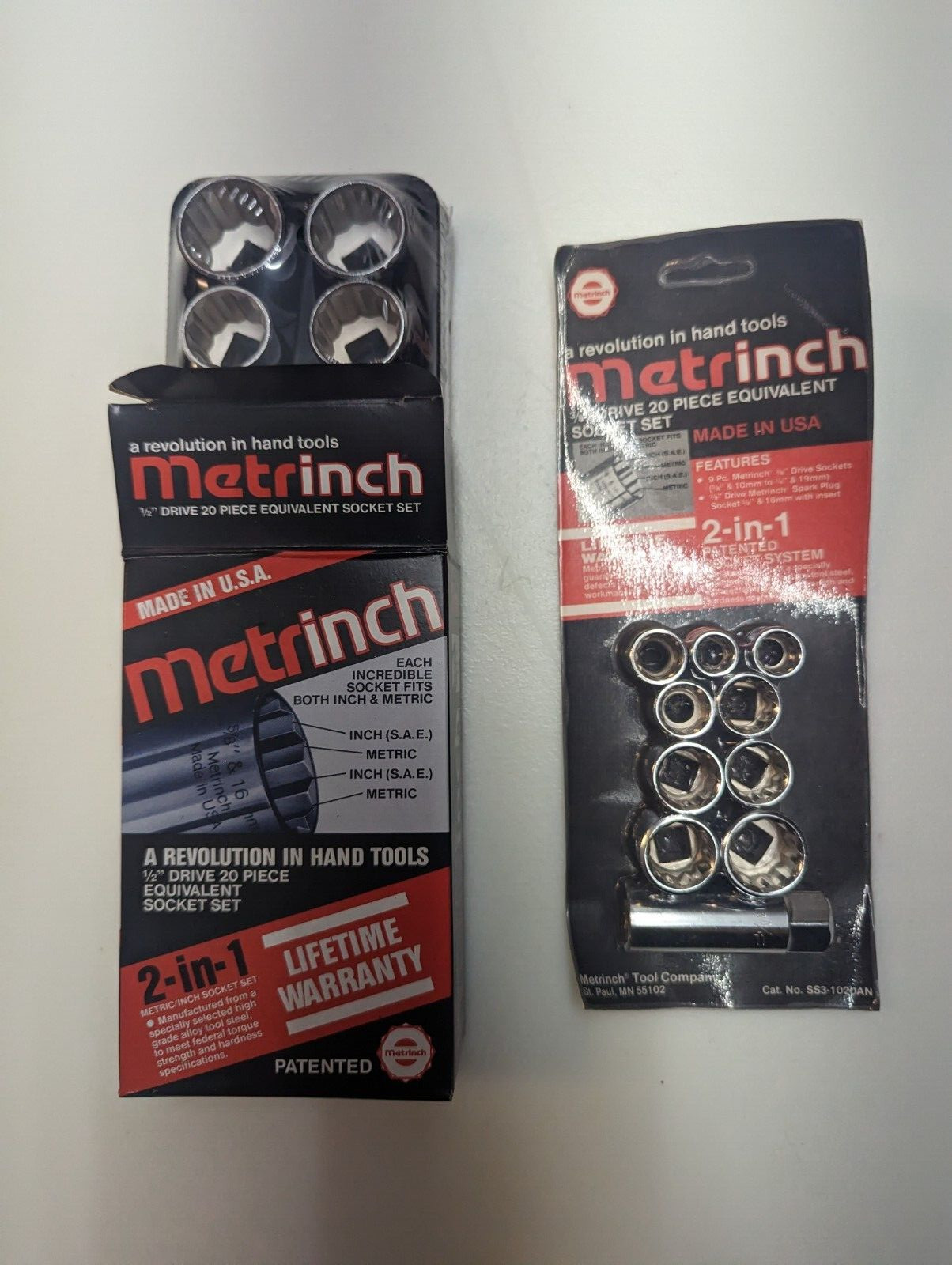 Vintage NOS Original Metrinch USA 20 pc 1/2 3/8 Drive 12 Pt Socket Set Metric SA