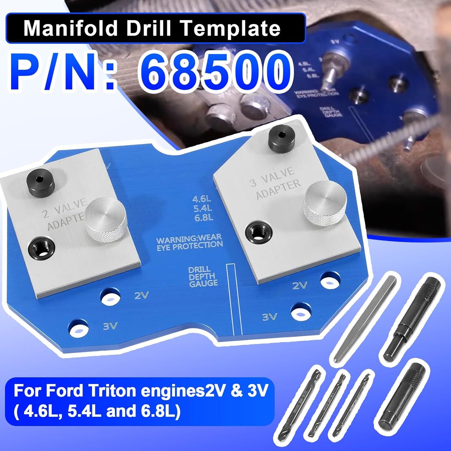68500 Manifold Drill Template for Ford 2V & 3V 4.6L 5.4L 6.8L V10 Exhaust Tool