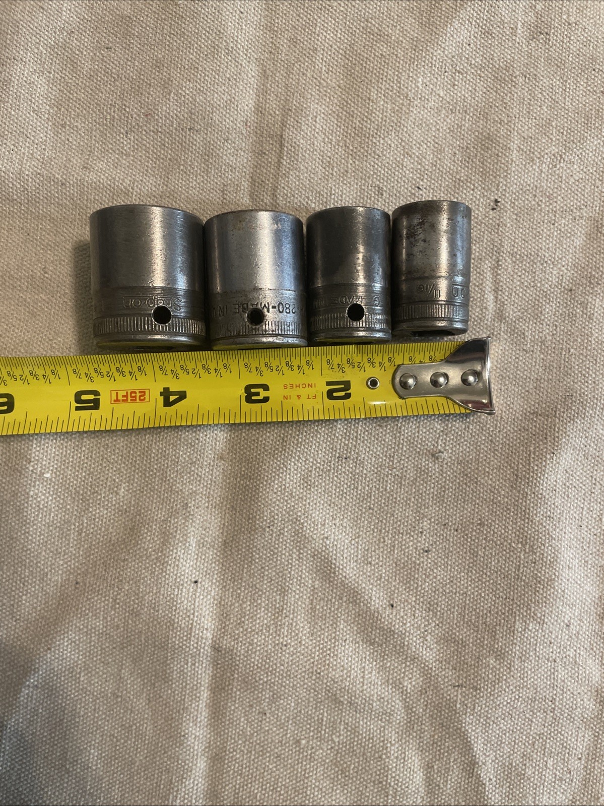 Snap On USA Socket Set 1/2” Drive 12 Point SAE 11/16”-1” Vintage 4pc #B6