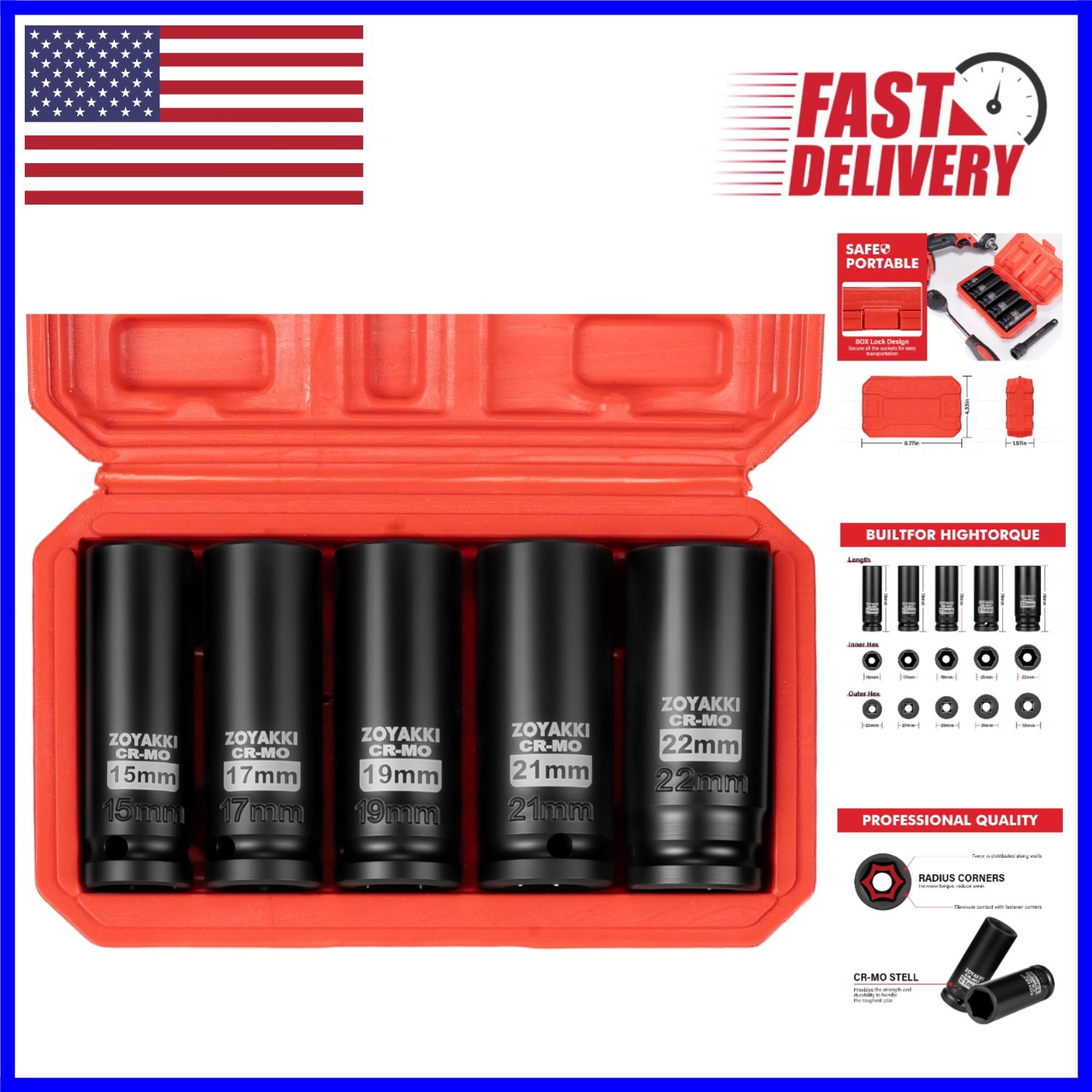 Durable 1/2-Inch Drive Deep Impact Socket Set – Chrome Molybdenum Steel Quality