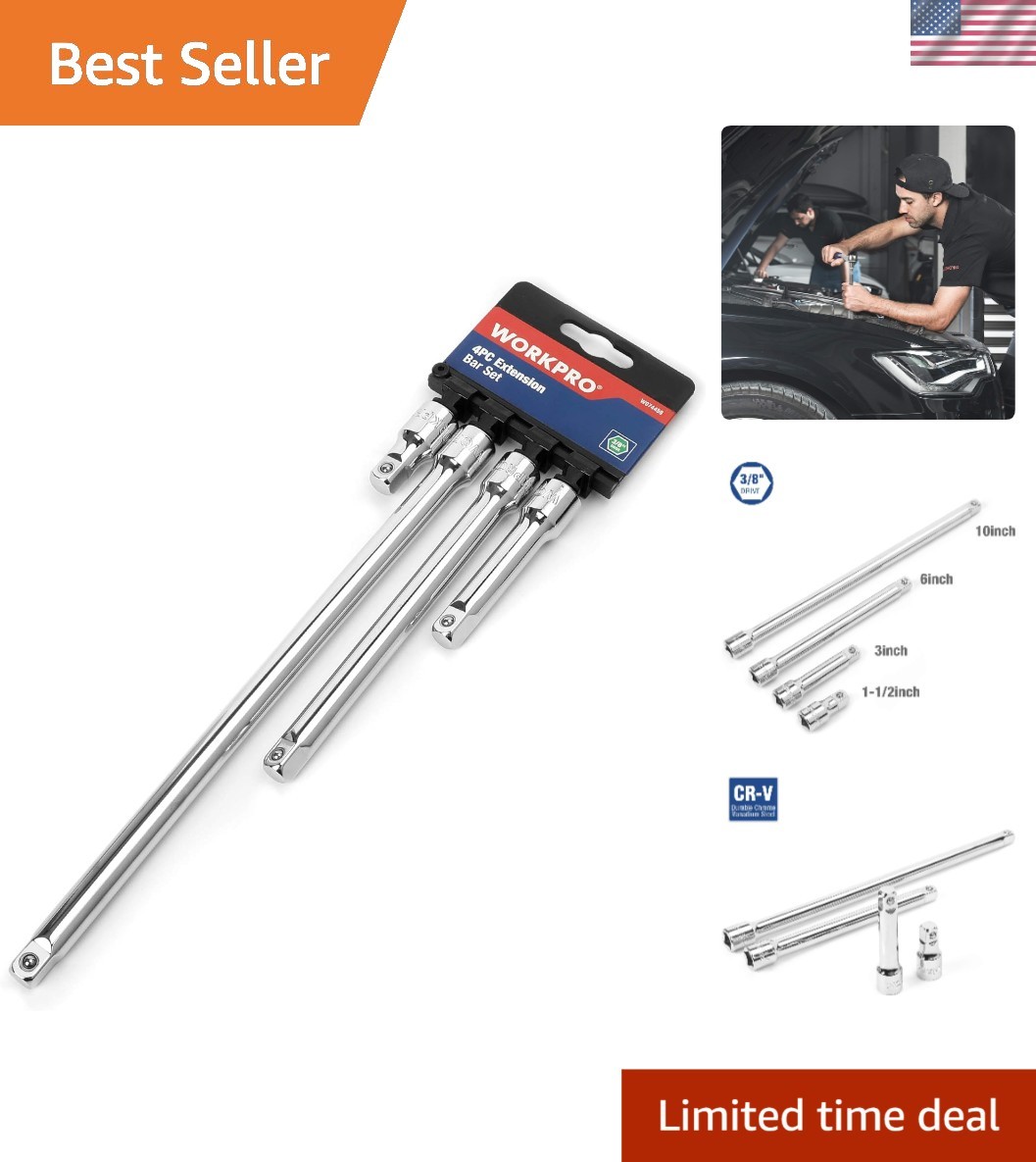 Versatile 3/8 Drive Extension Bar Set – 4 Durable Tools for All Automotive Jobs