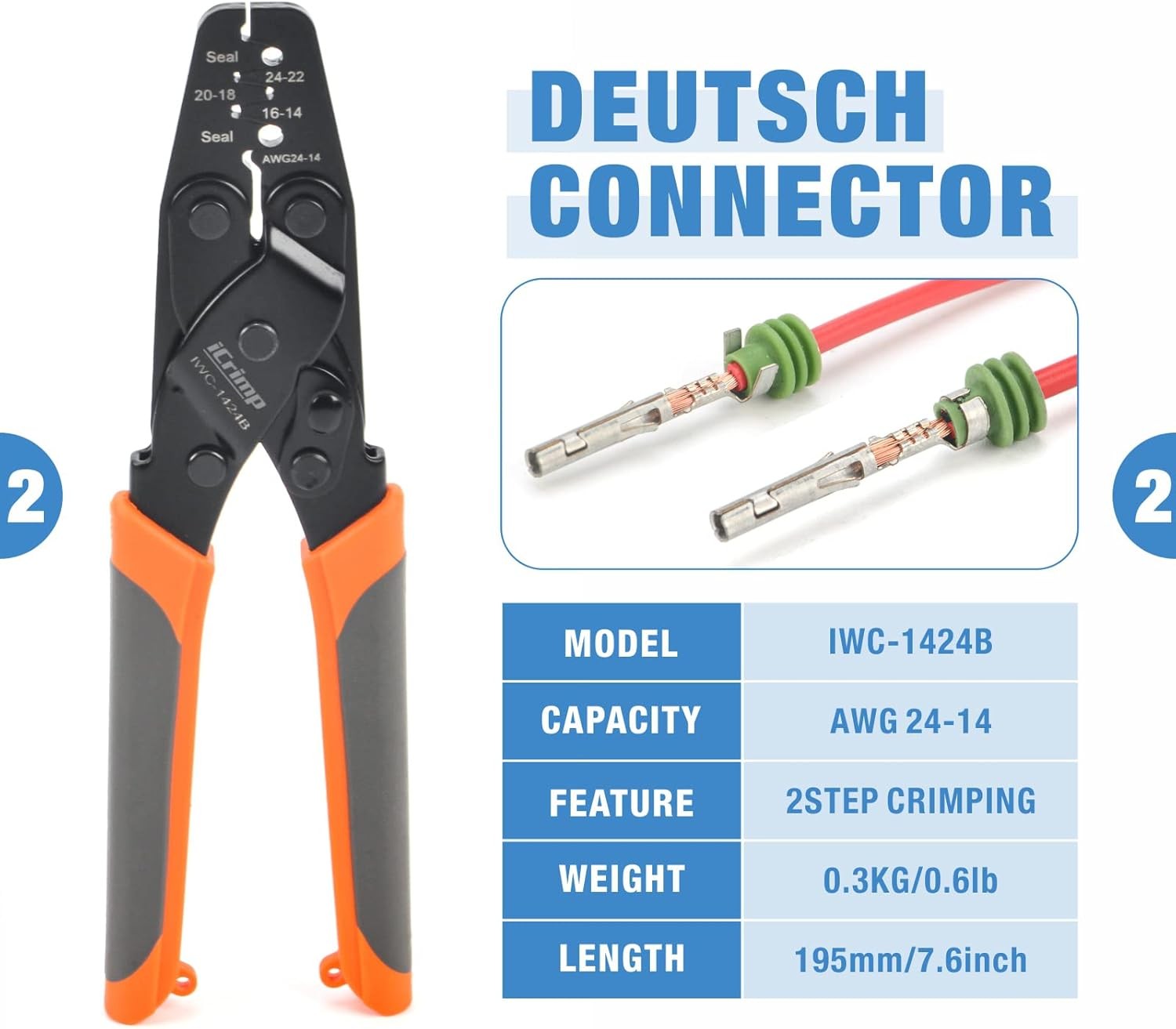 IWISS iCrimp KIT-DC02 Wire Crimping Tool Kit for Deutsch Connectors and 8PCS