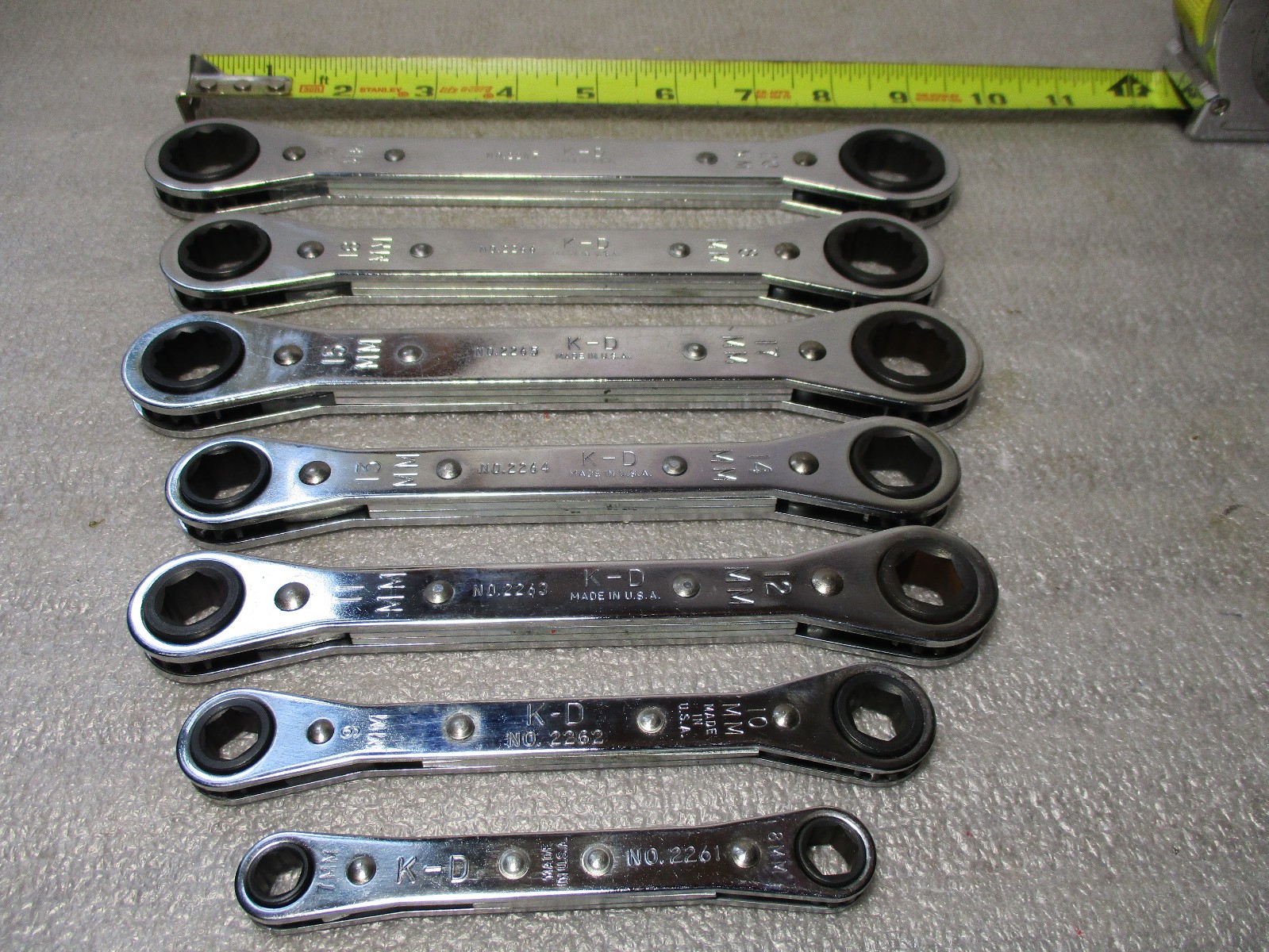 Vintage K-D Tools USA 7-Pc Metric Ratcheting Wrench Set (7mm–20mm) In Red Pouch