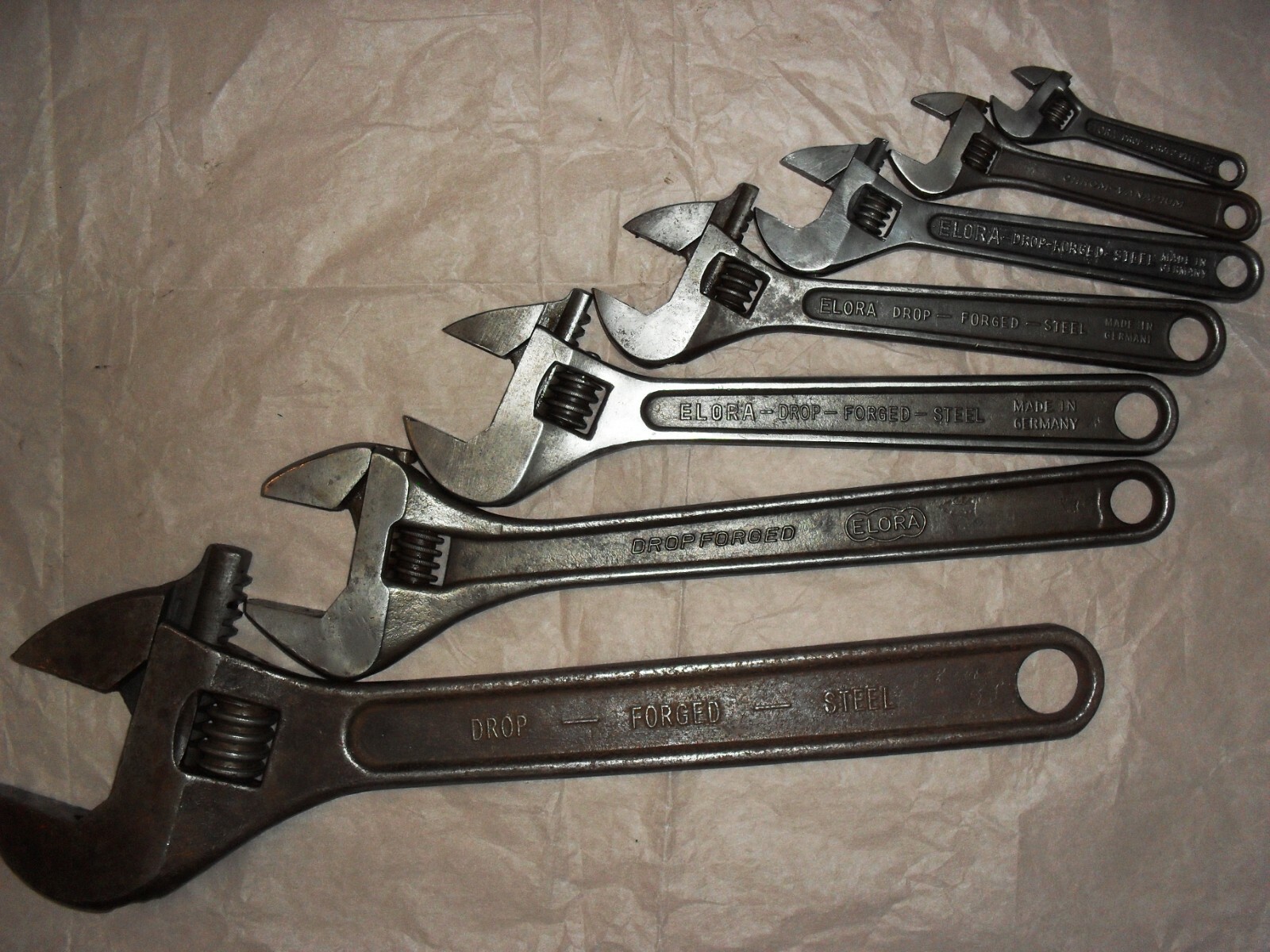 ELORA ADJUSTABLE WRENCHES; 18″ & 15″ & 12″ &10″ & 8″ & 6″ & 4″ MADE IN GERMANY