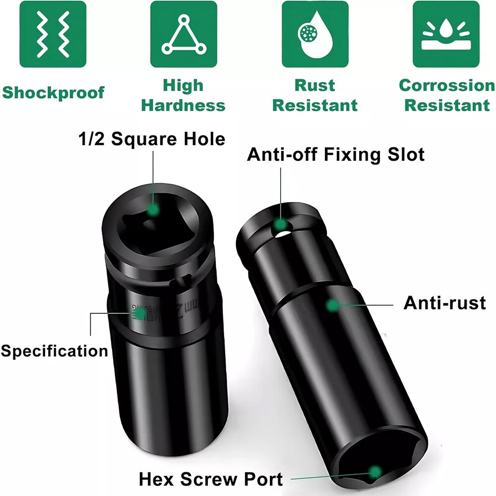 20PCS 1/2»Deep Impact Sockets Set Drive Metric 8mm-32mm Deep 6-Point Set w/case