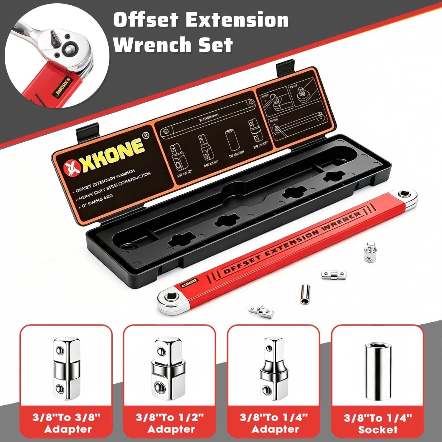 Versatile Offset Extension Wrench with 3 Adapters – Ideal for Automotive Tasks