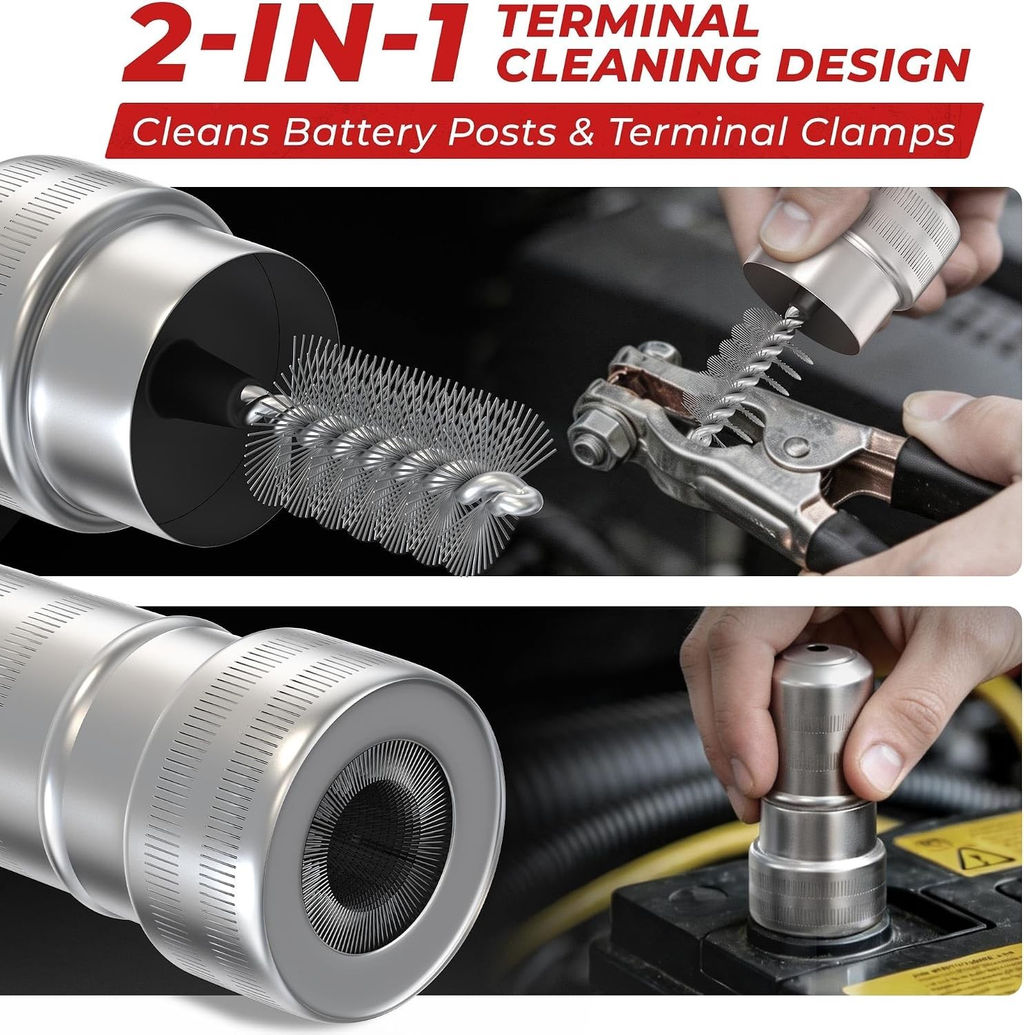 Battery Terminal Cleaner Set: 2 Brushes & 12 Color-Coded Anti-Corrosion Washers