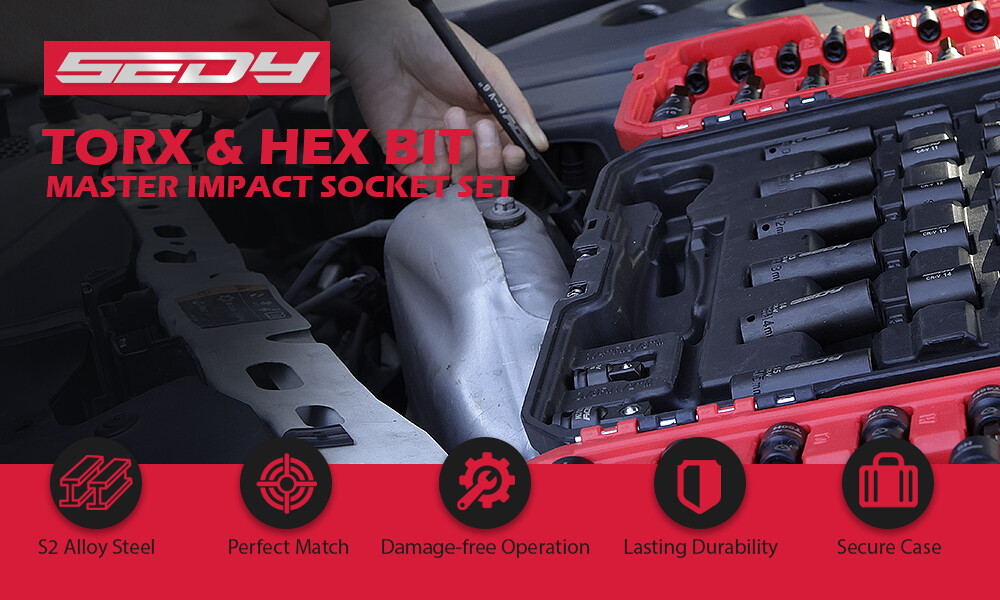 73PC Hex Torx Bit Impact Socket Set SAE Metric Deep Shallow Ratchet Adapters